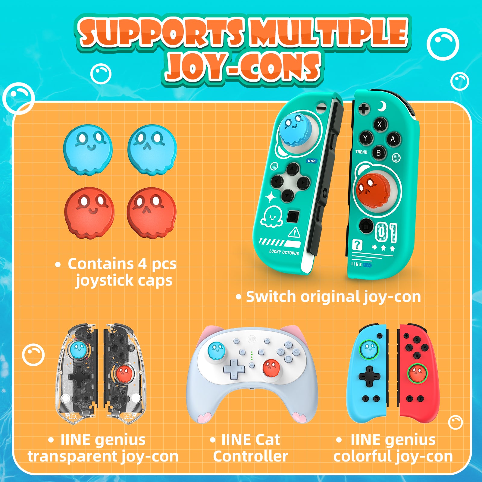 IINE Cool Summer TinyTako Series OLED Protective Case Cover Accessories Compatible Nintendo Switch