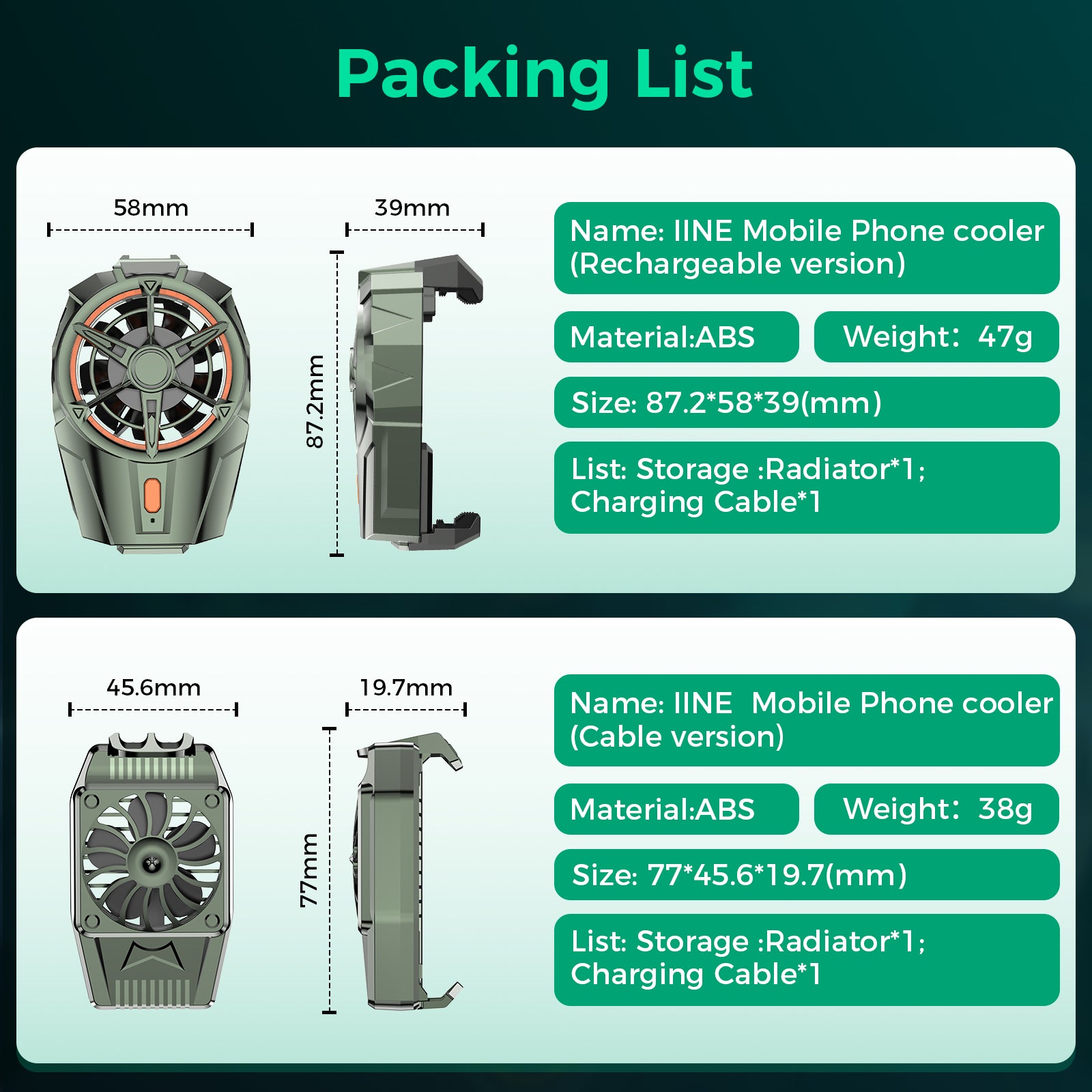 IINE  Mobile Phone cooler/Powerful Cooling & Super Quiet & Mini Portable