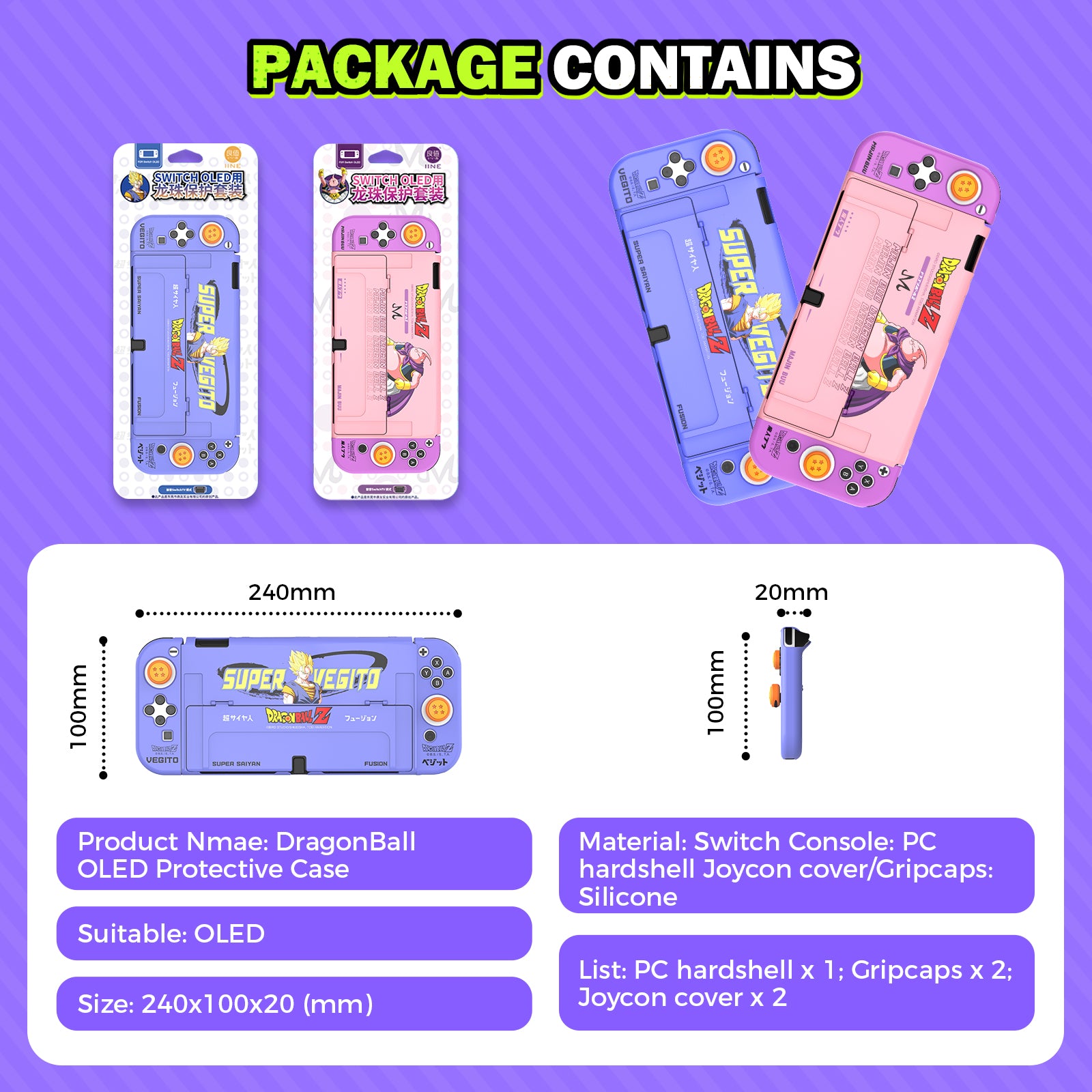 IINE DragonBall Vegito & Majin Protective Case Cover OLED Console for Nintendo Switch OLED