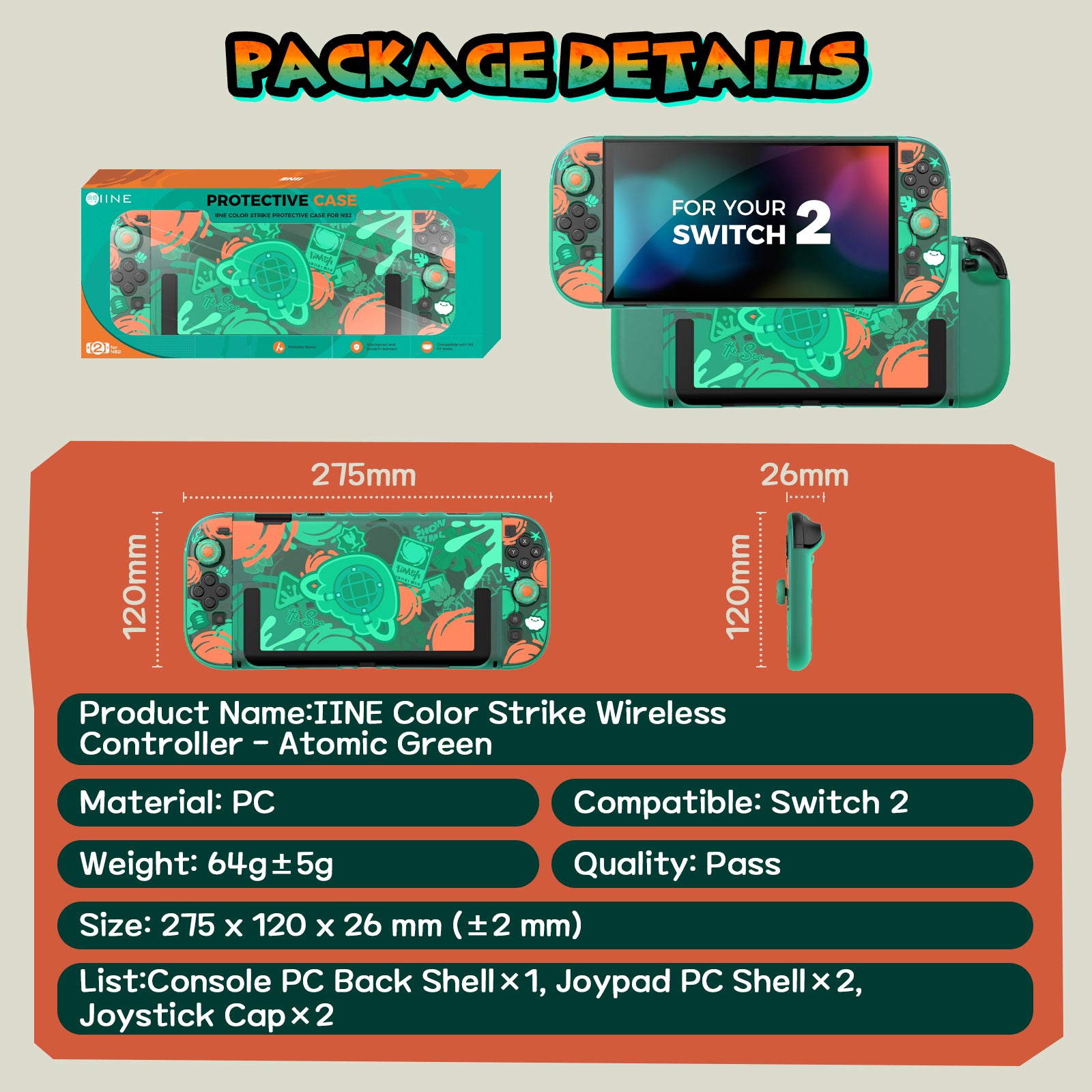 IINE Color Strike Protective Case for Switch 2 Atomic Green