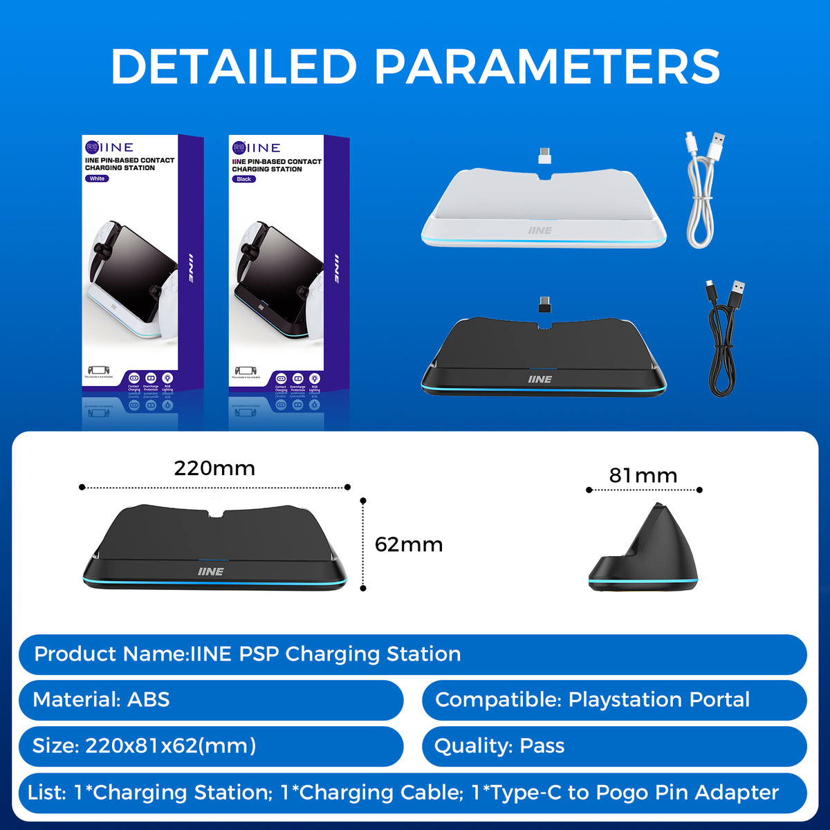 IINE Charging Stationfor Playstation Portal / Type-C Contact Charging & Triple Protection for Safety Charging