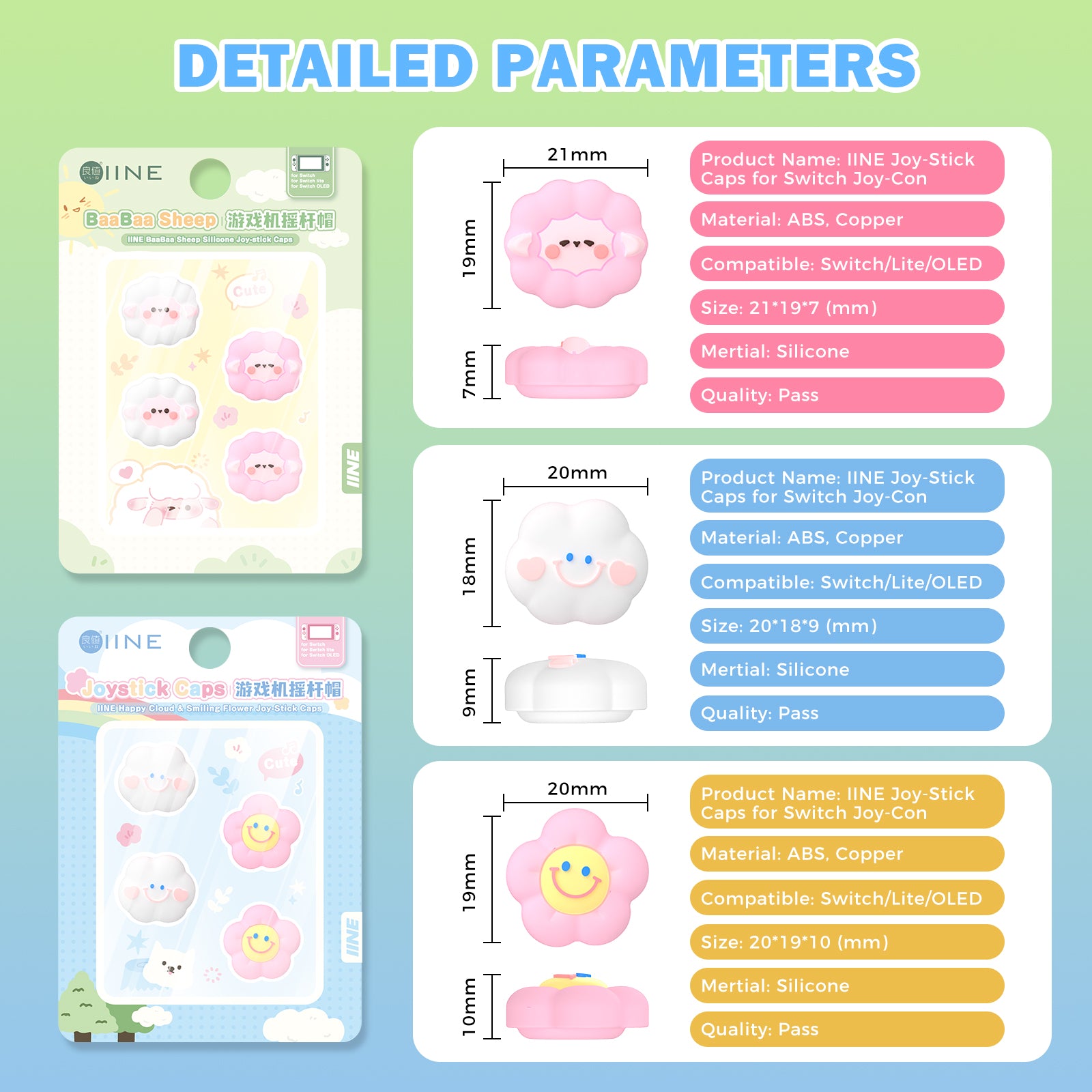 IINE Happy Cloud Smiling Flower & BaaBaa Sheep Silicone Joy-Stick Caps for Switch Joy-Con