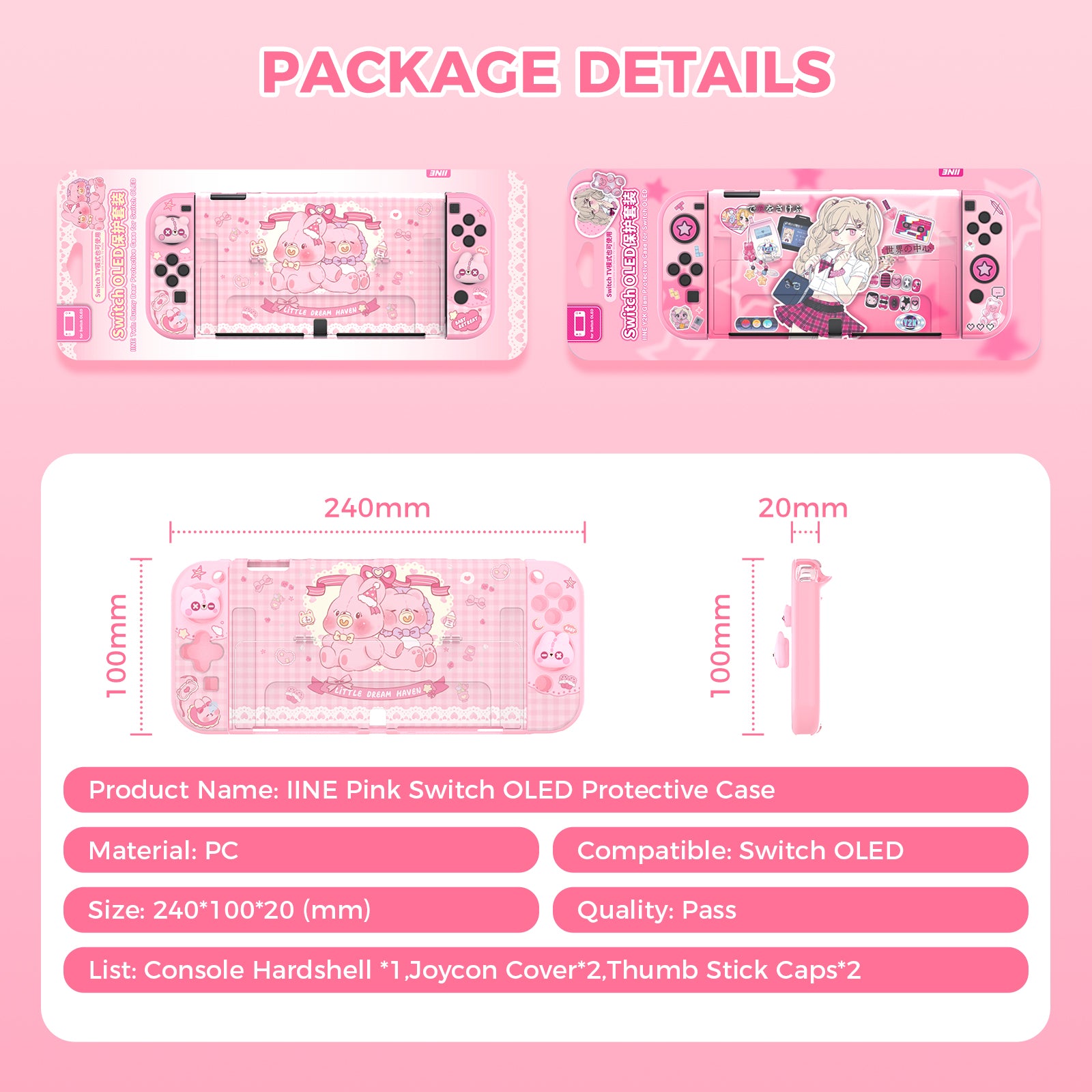 IINE Pink Protective Case for Switch Oled