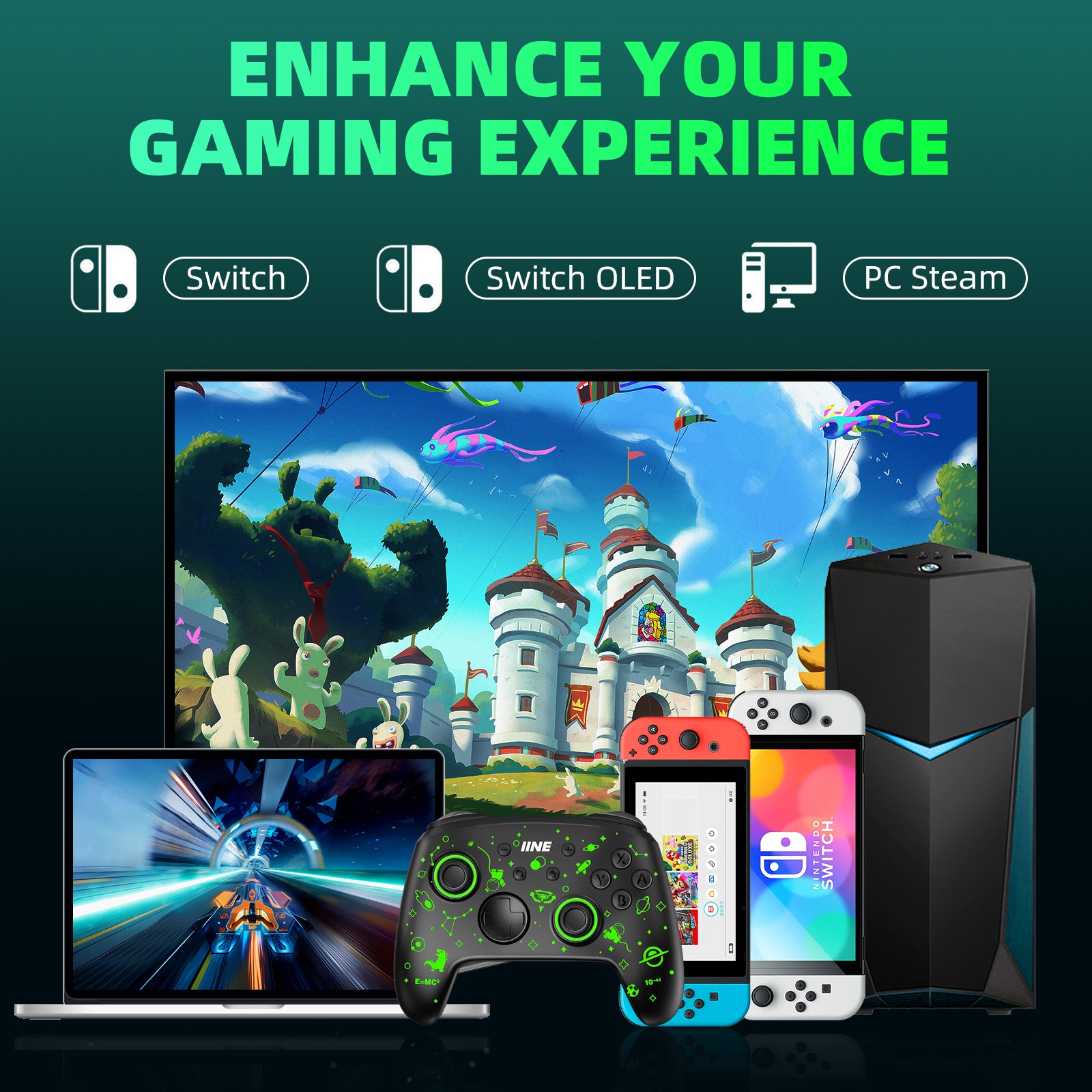 IINE Wireless Controller Wake Up Support NFC Amiibo Compatible Nintendo Switch/Switch OLED/PC Steam