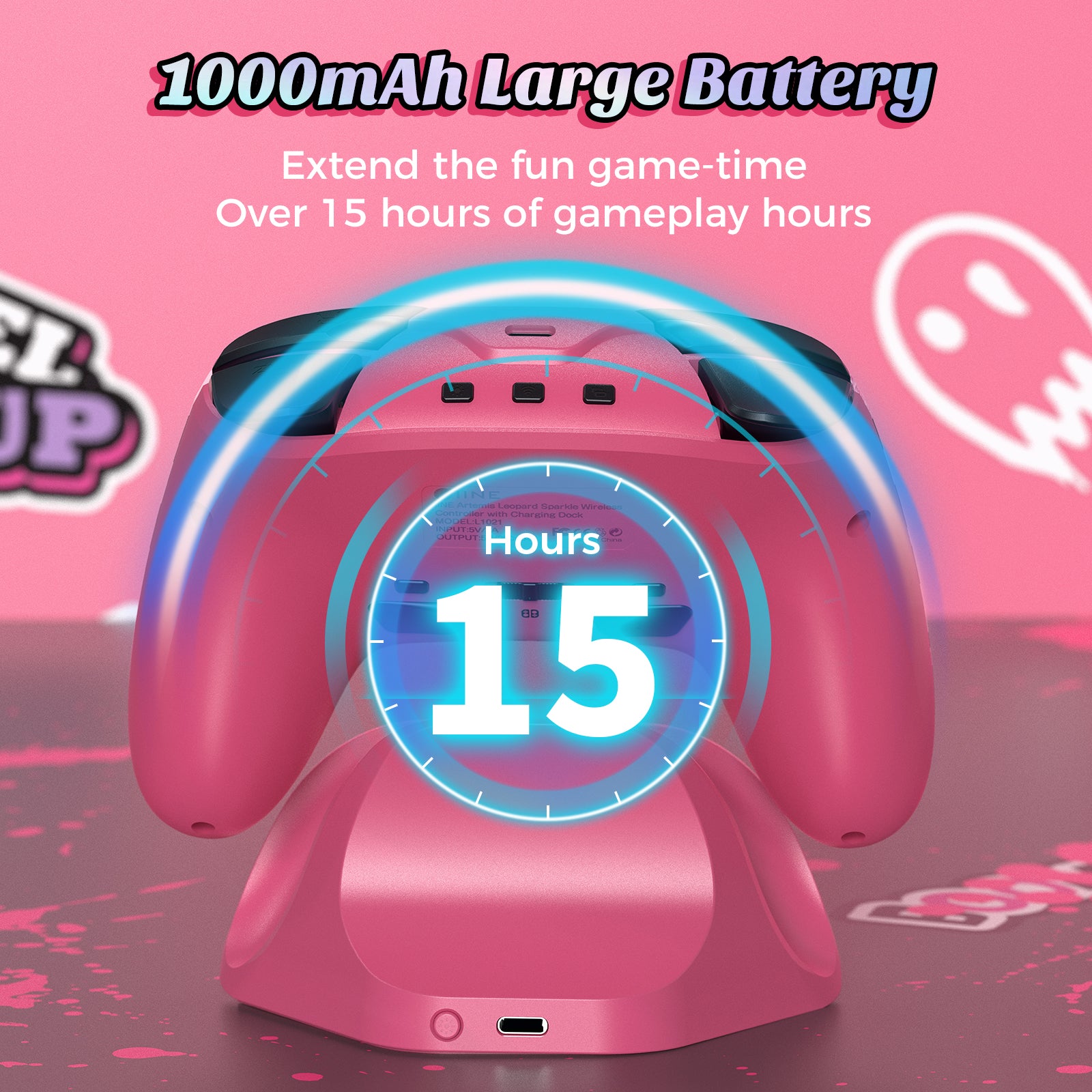 IINE Pink Wireless Controller with Charging Dock