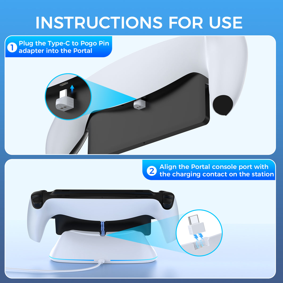 IINE Charging Stationfor Playstation Portal / Type-C Contact Charging & Triple Protection for Safety Charging
