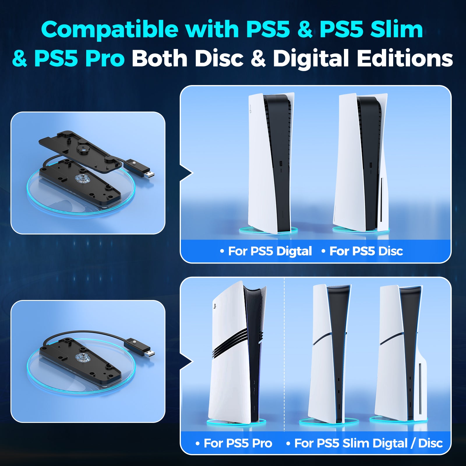 IINE RGB Vertical Stand for PS5 Pro & PS5 & PS5 Slim Disc & Digital