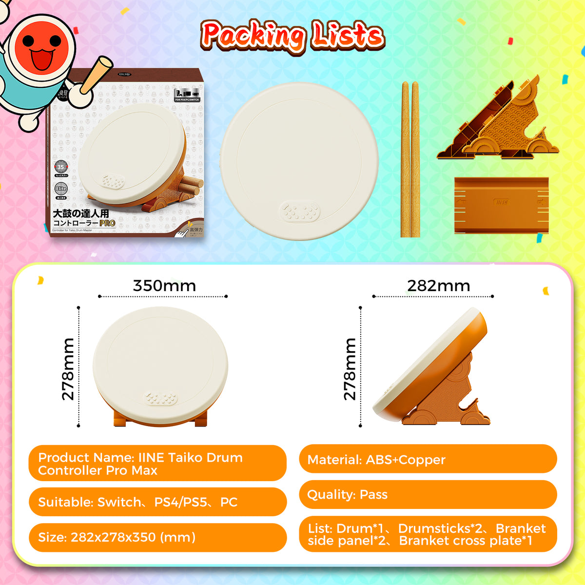IINE Professional Taiko Drum Controller Pro max Compatible With Nintendo Switch/PS4/PS5/PC