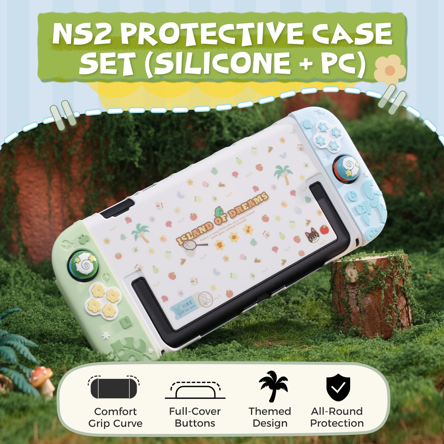 Island Dream Themed Accessories Series for Switch2/Switch1 – Cozy Protective Case, Carrying Case, Controller