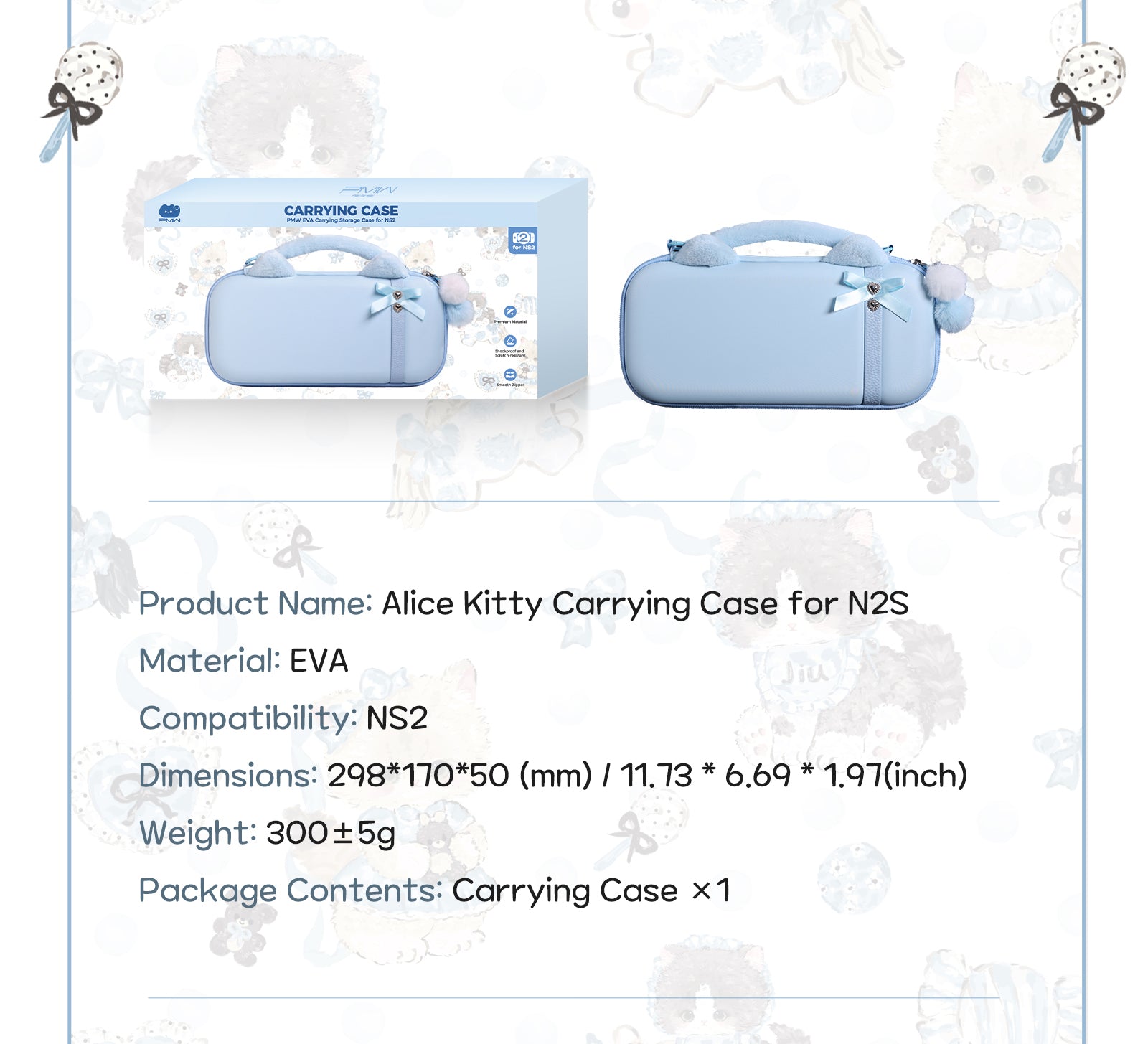 IINE Alice Kitty Series for Nintendo Switch2/Thumb Grips / Carrying Case /12-Game Card Case/Protective Case Set