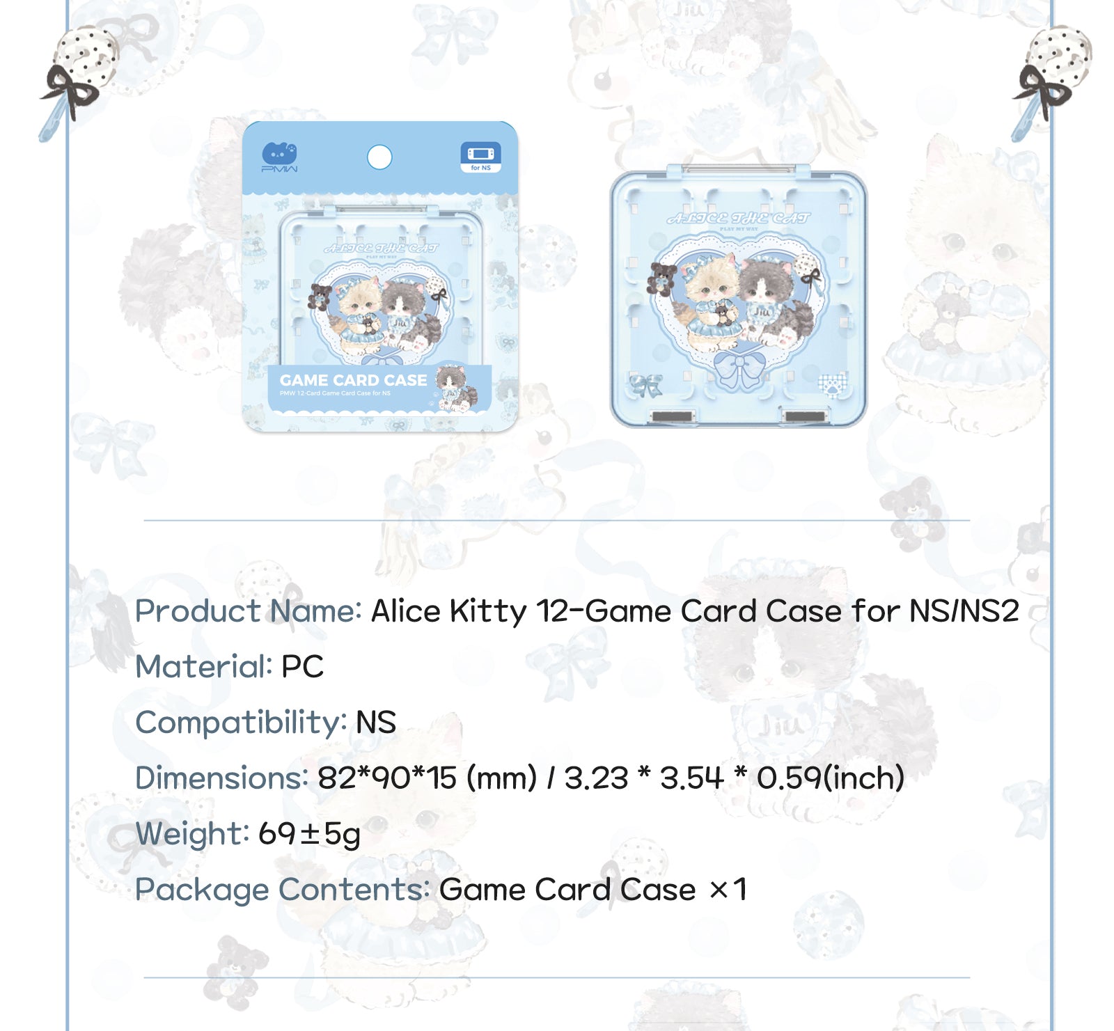 IINE Alice Kitty Series for Nintendo Switch2/Thumb Grips / Carrying Case /12-Game Card Case/Protective Case Set
