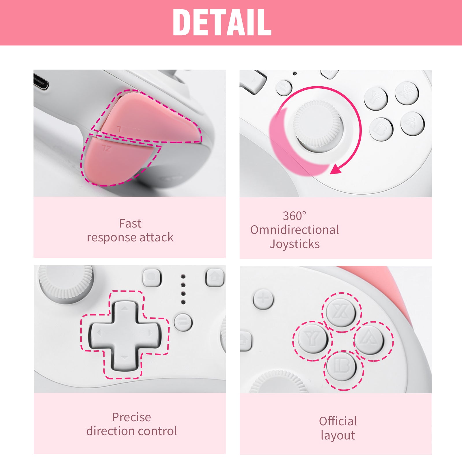 IINE Nintendo Switch Pink Kitten Wireless Controller