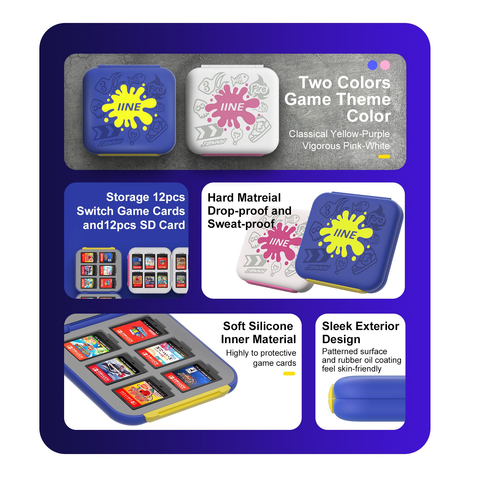 IINE Splatoon Purple-Yellow Games Accessories for Nintendo Switch