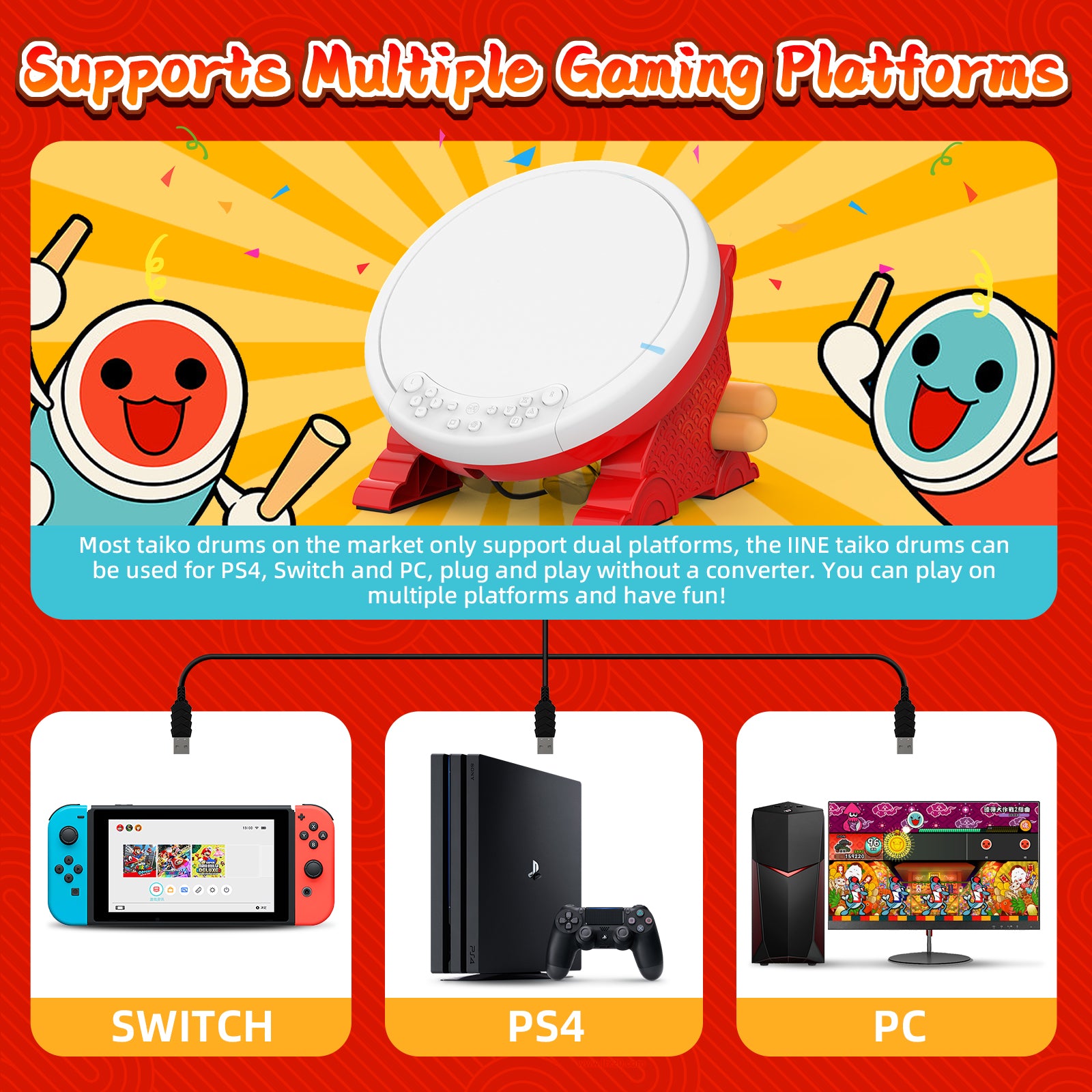 IINE Nintendo Switch Taiko Drum Master