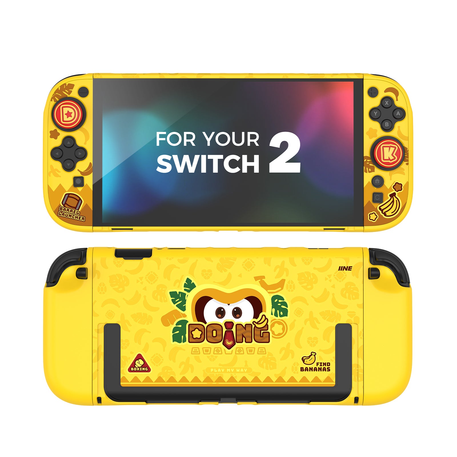 IINE Banana Hero Protective Case & Tempered Glass Film & Storage Bag & Game Card Case for Switch 2