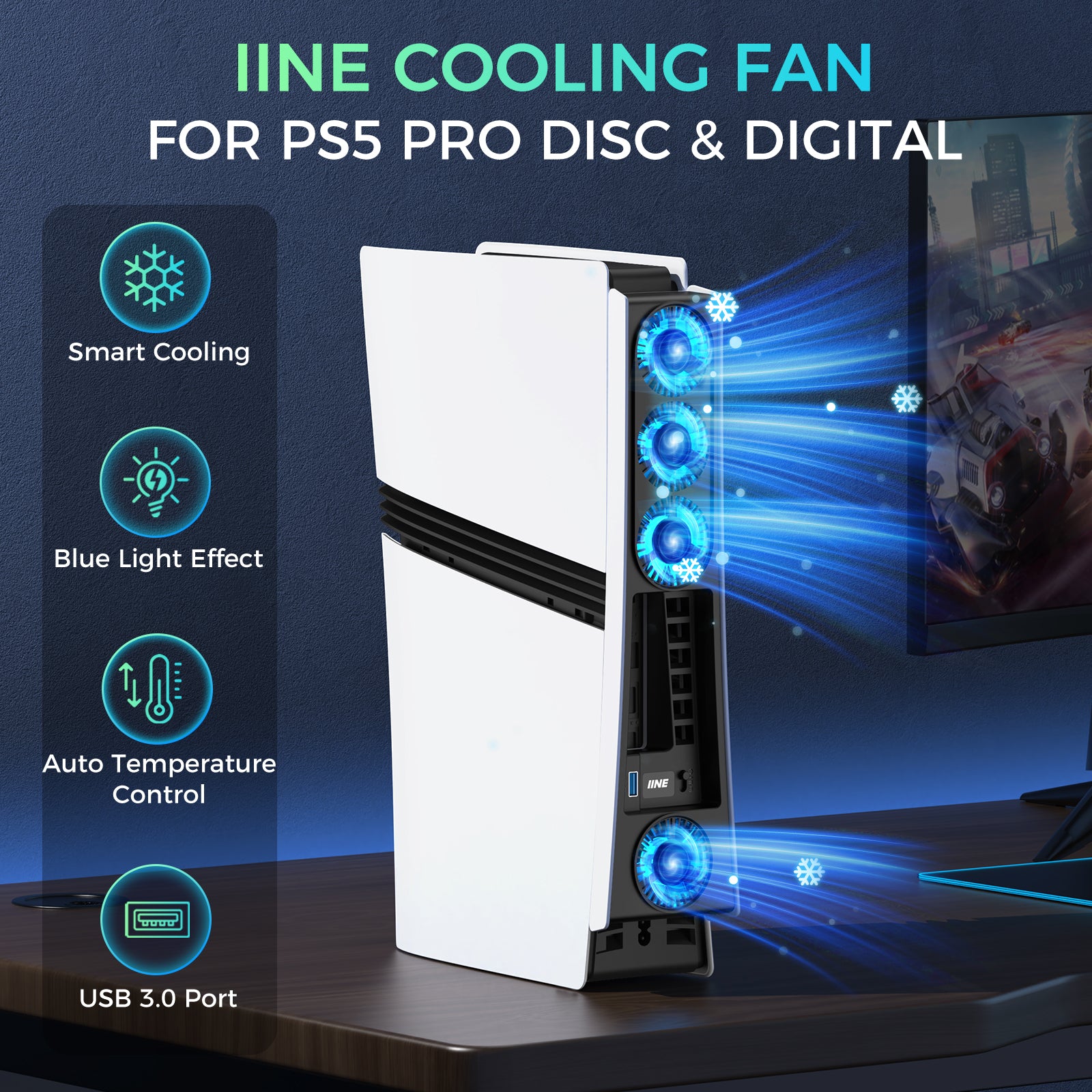 IINE Cooling Fan for PS5 Pro Disc & Digital