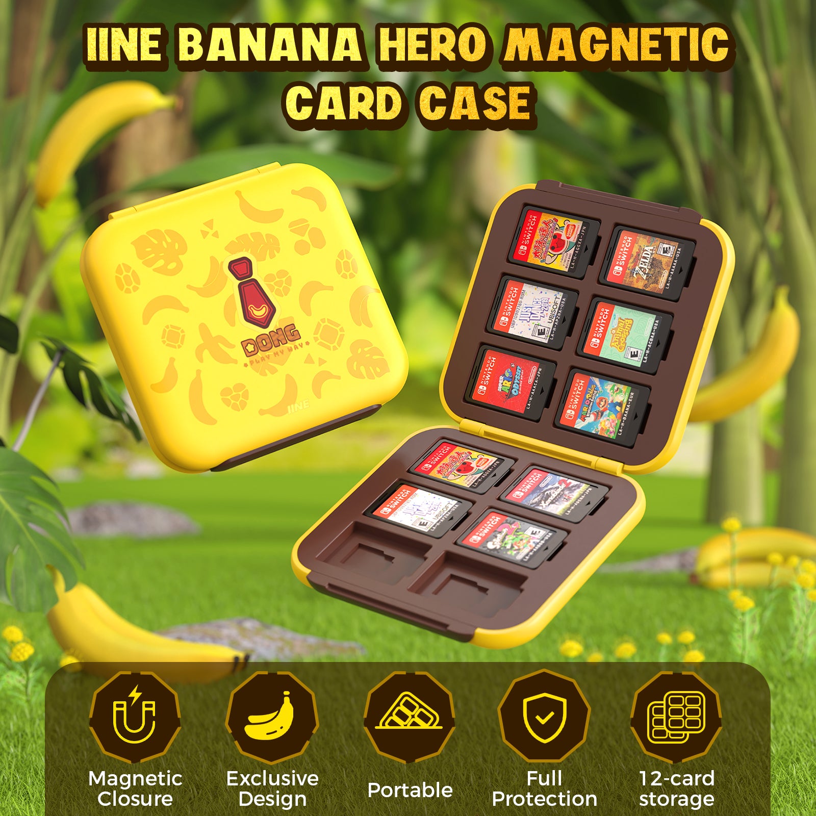 IINE Banana Hero Protective Case & Tempered Glass Film & Storage Bag & Game Card Case for Switch 2