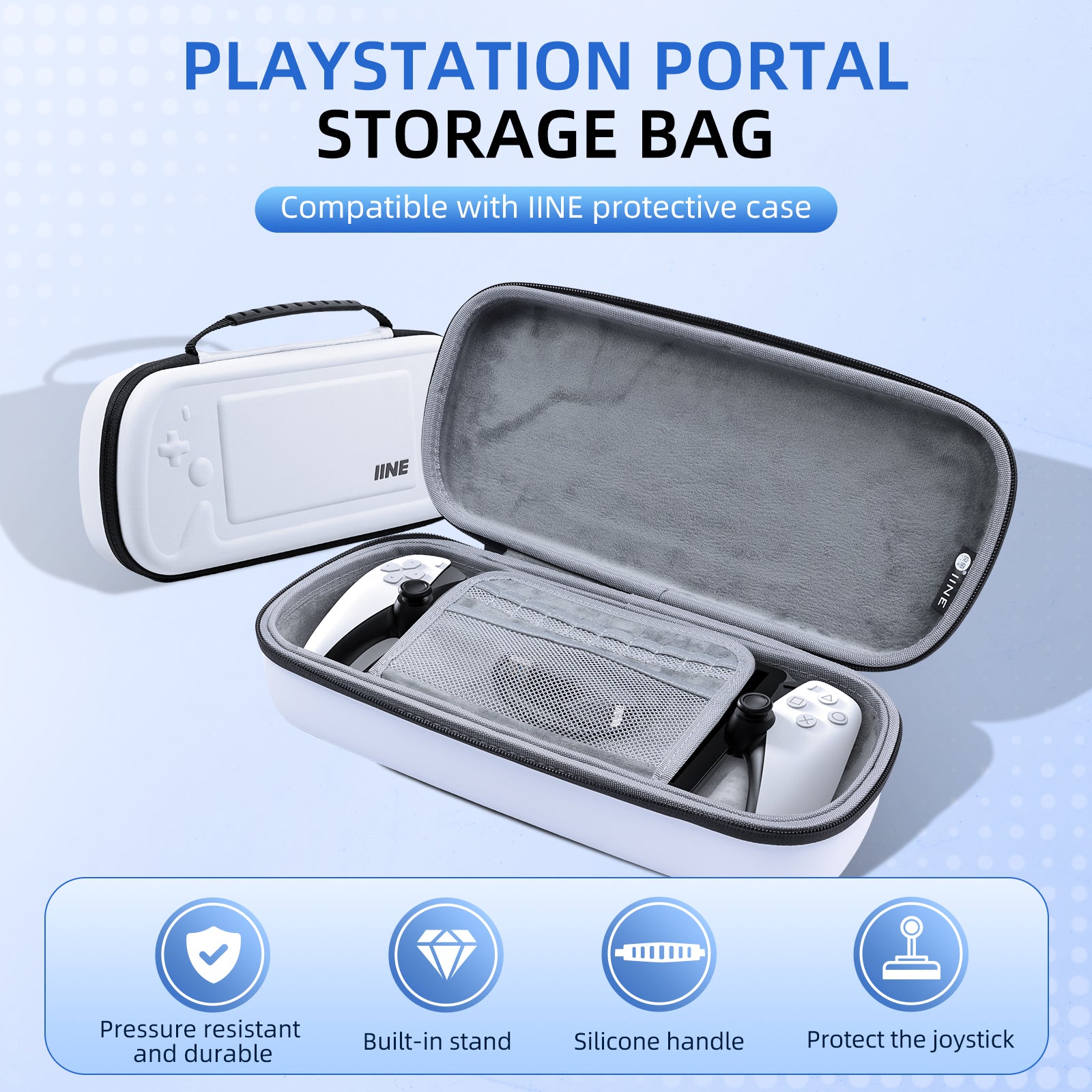IINE Storage bag for Playstation Portal Compatible with IINE protective case Built-in stand Pressure resistant Durable Waterproof Splashproof