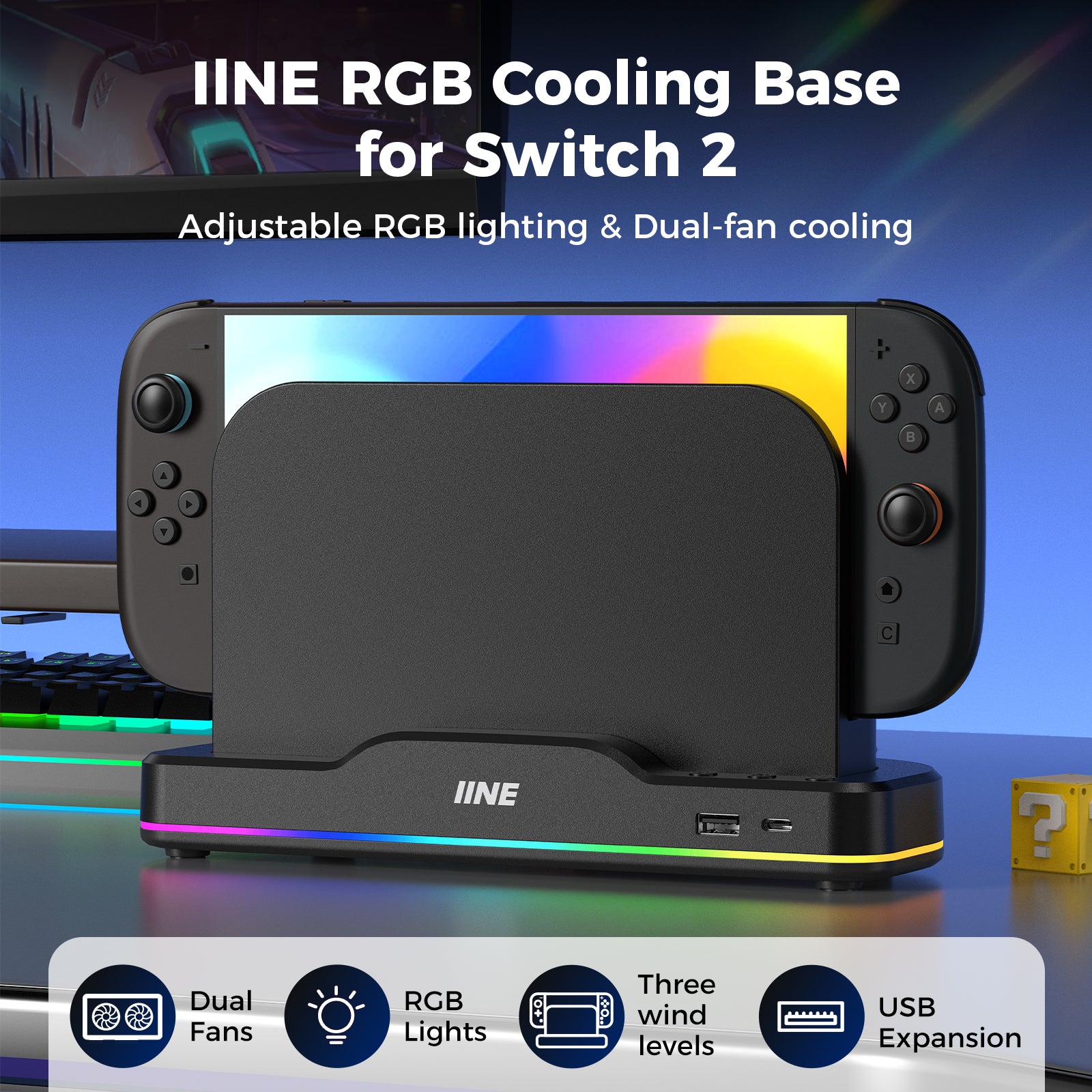 IINE RGB Cooling Base for Switch 2