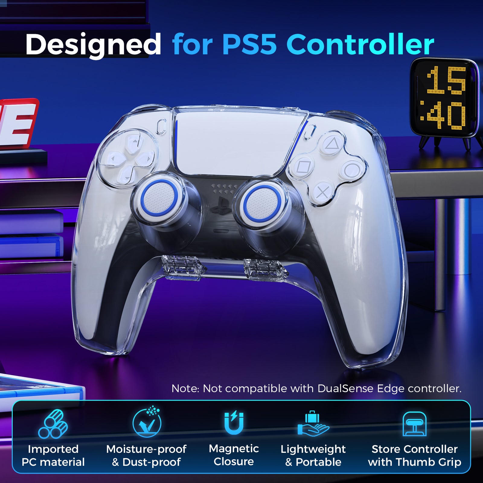 IINE Transparent PC Magnetic Storage Case for  PS5 controller
