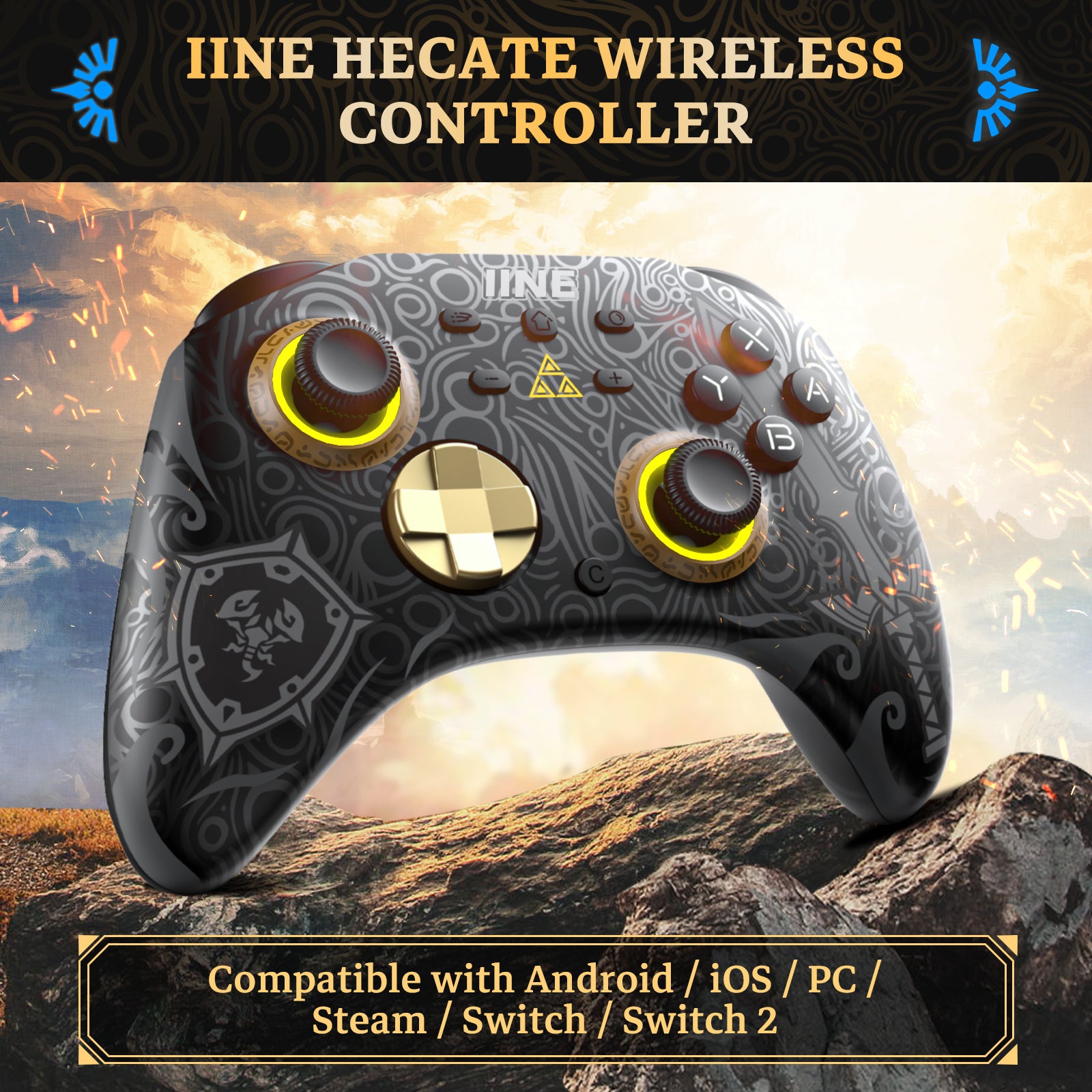 IINE ARES WIRELESS GEN 2 CONTROLLER/Wake-Up for Switch 2/ 6-Axis Motion Control / One-Button RGB Lighting Control/Adjustable Vibration /Macro Buttons/Turbo Function/3.5mm Headphone