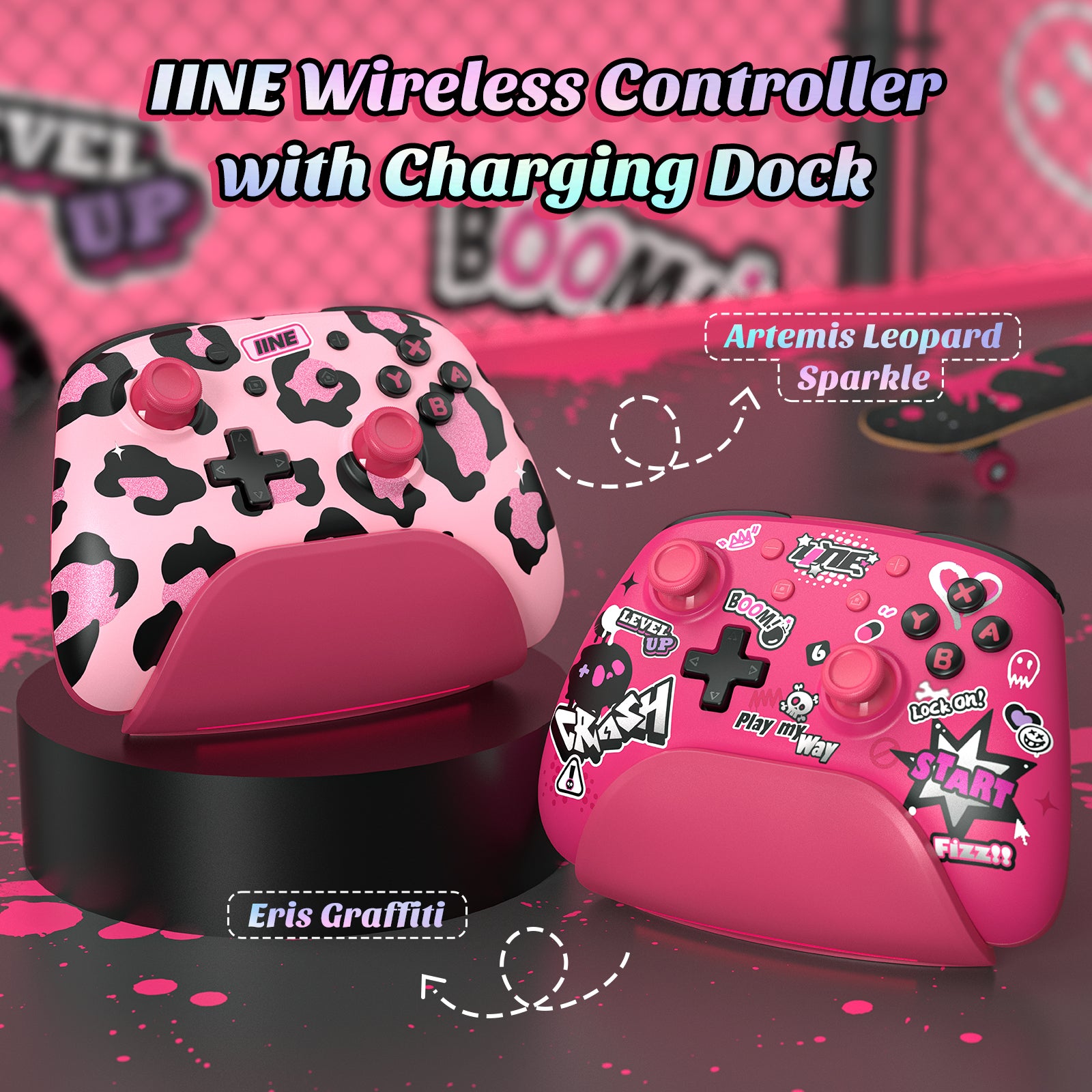 IINE Pink Wireless Controller with Charging Dock
