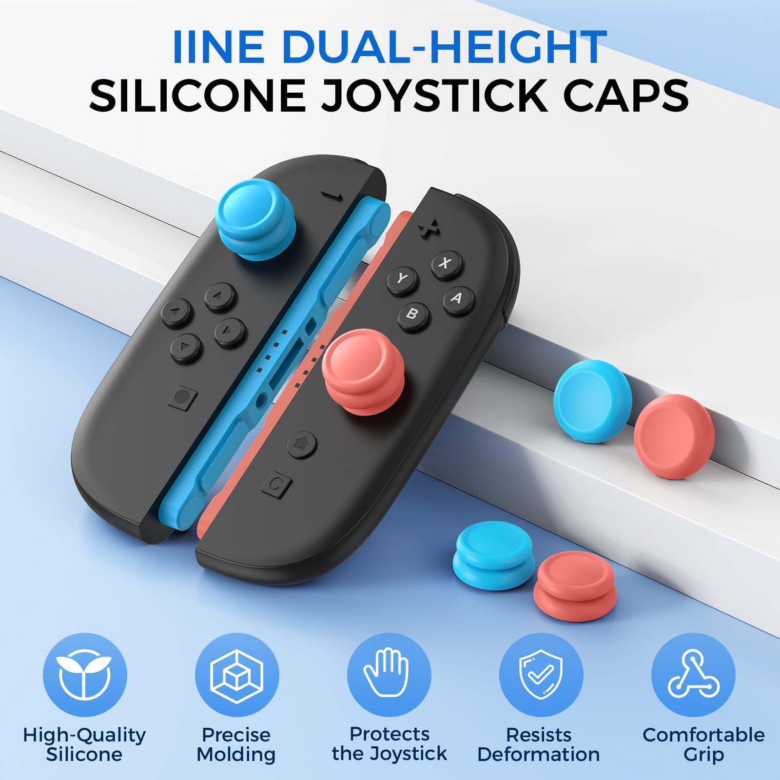 IINE Dual-Heiight Silicone Joystick Caps for Switch 2