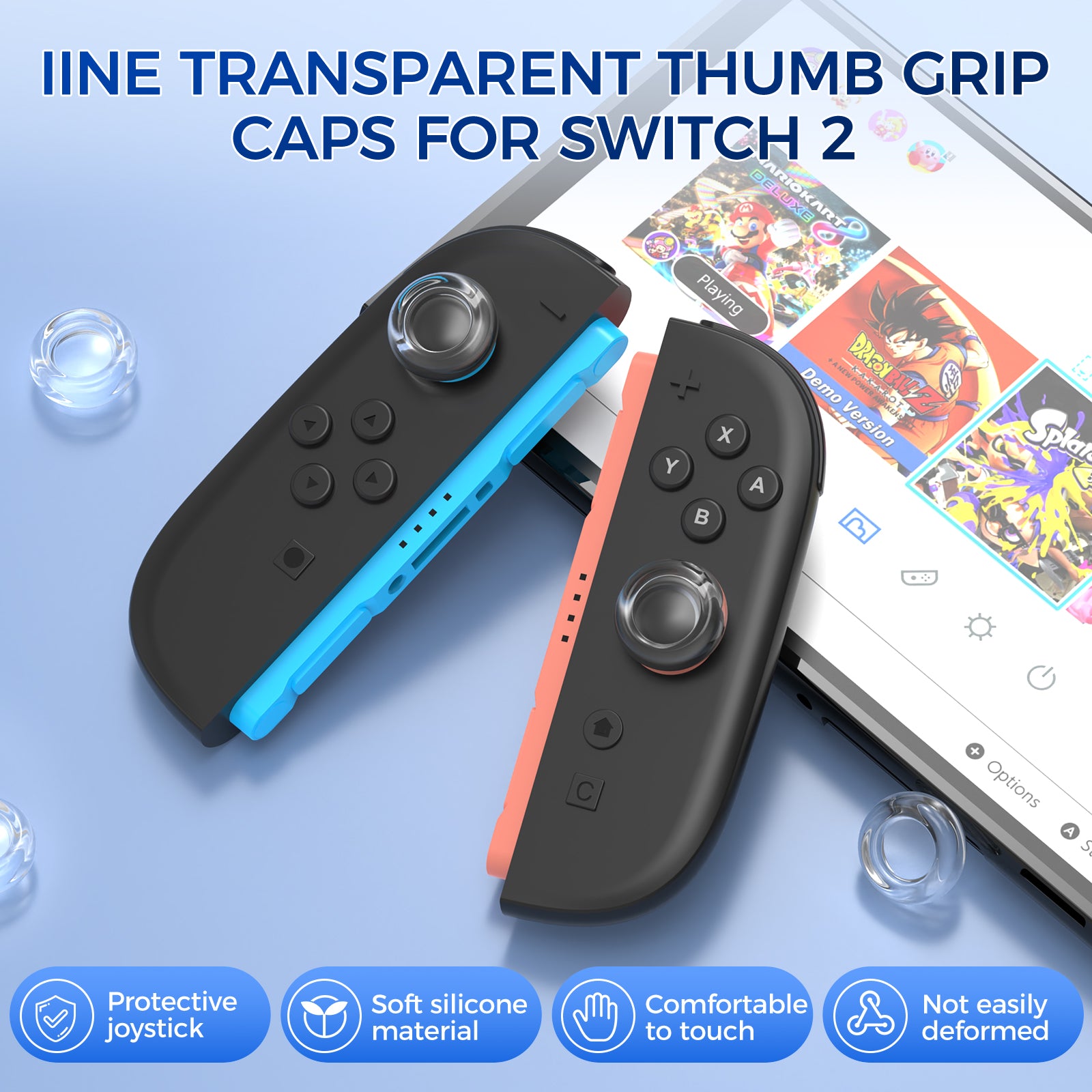 IINE Transparent Thumb Grip Caps for Switch 2