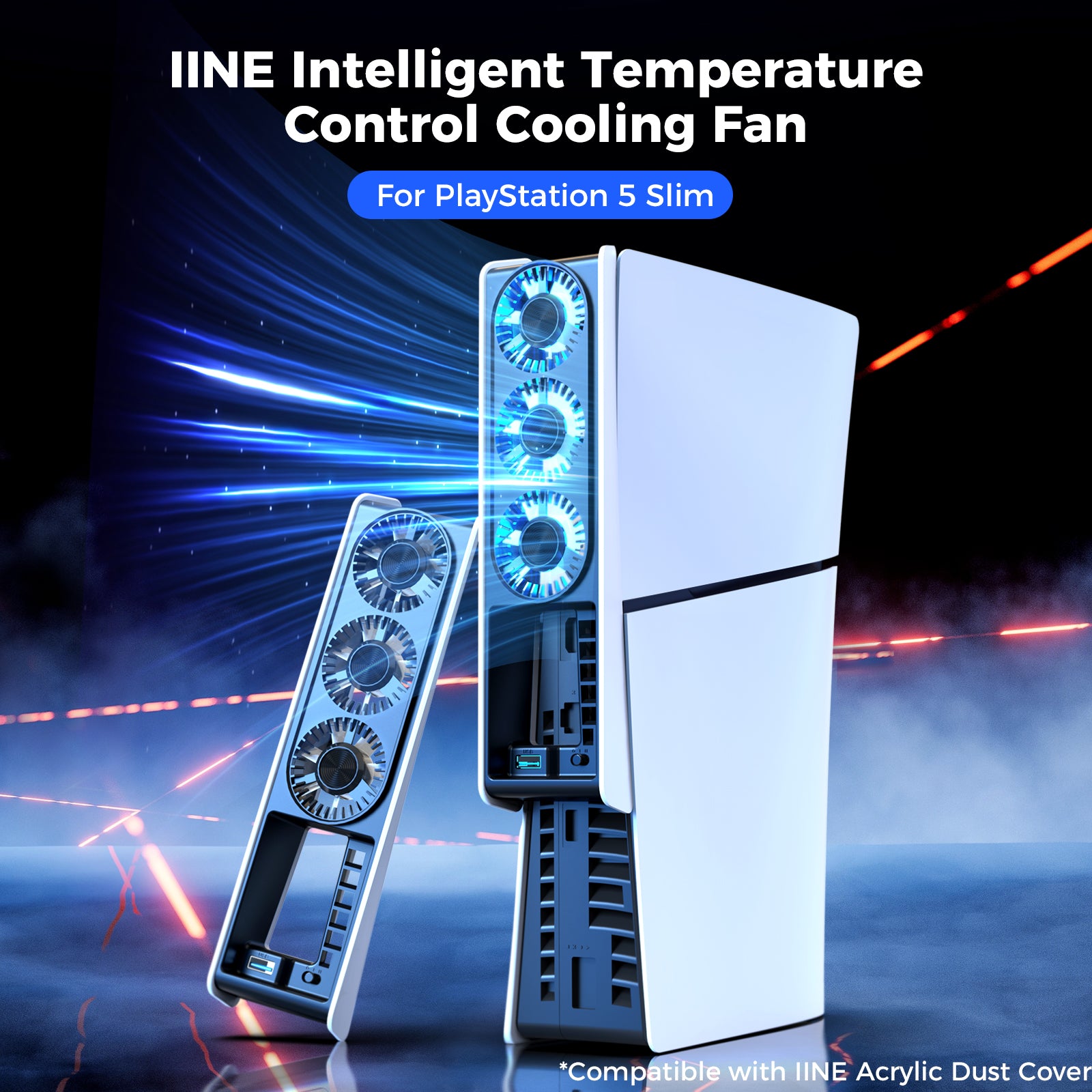 IINE Intelligent Temperature Control Cooling Fan for PlayStation 5 Slim Disc/Digital Edition