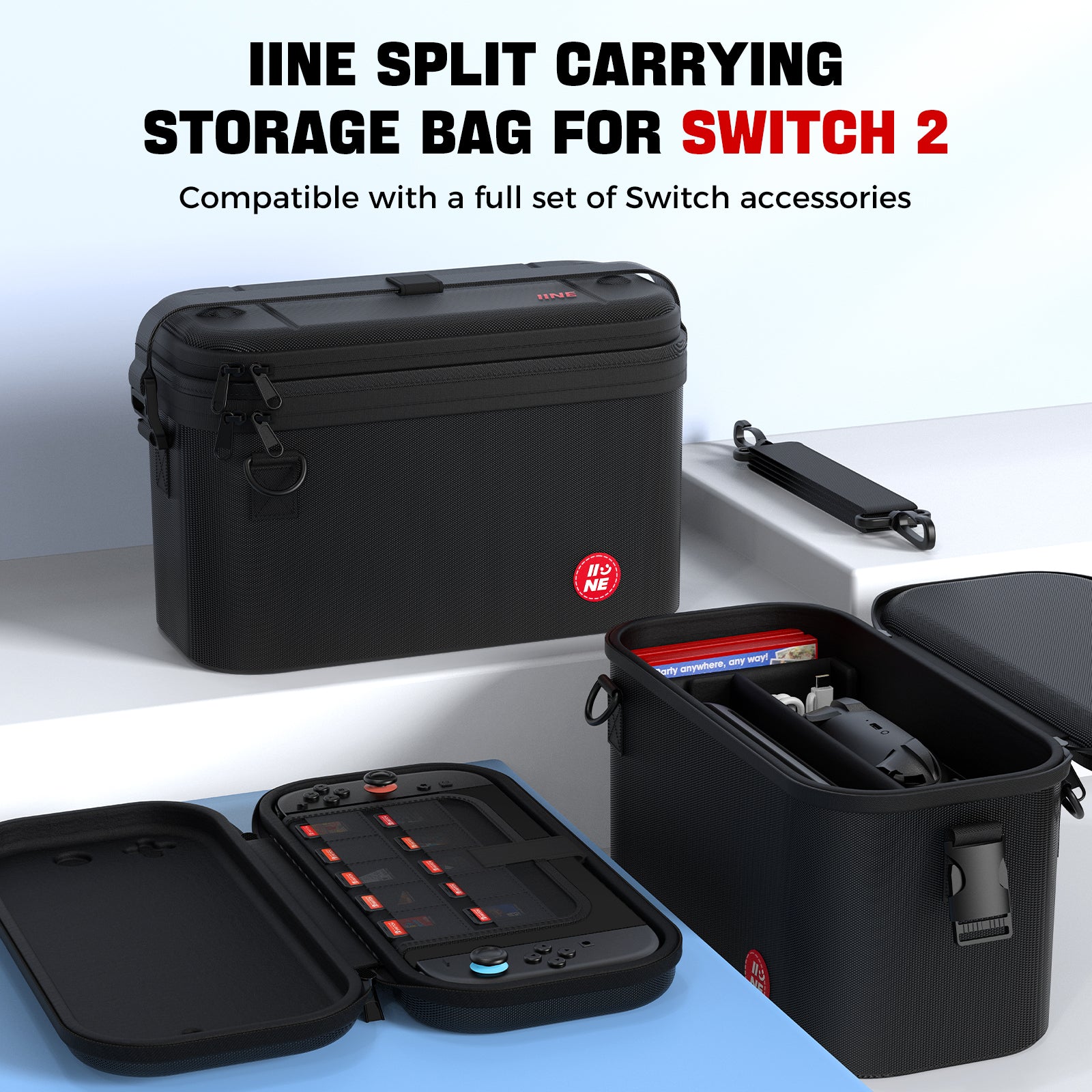 IINE Split Carrying Storage Bag for Switch 2 Compatible with a Full Set of Switch Accessories