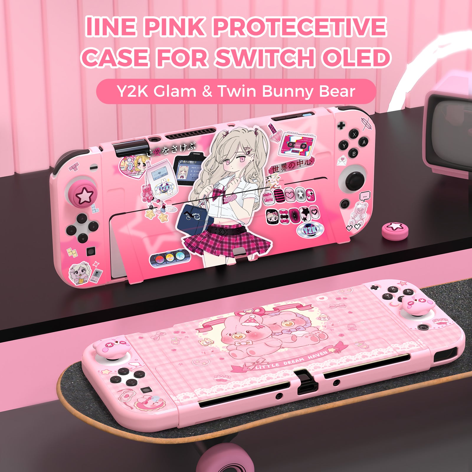 IINE Pink Protective Case for Switch Oled