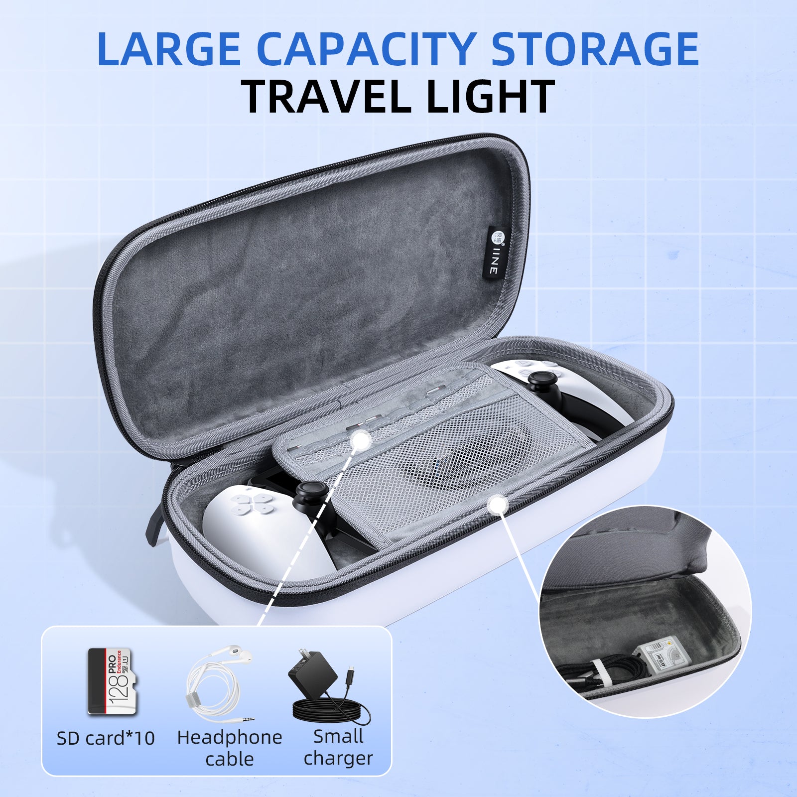 IINE Storage bag for Playstation Portal Compatible with IINE protective case Built-in stand Pressure resistant Durable Waterproof Splashproof