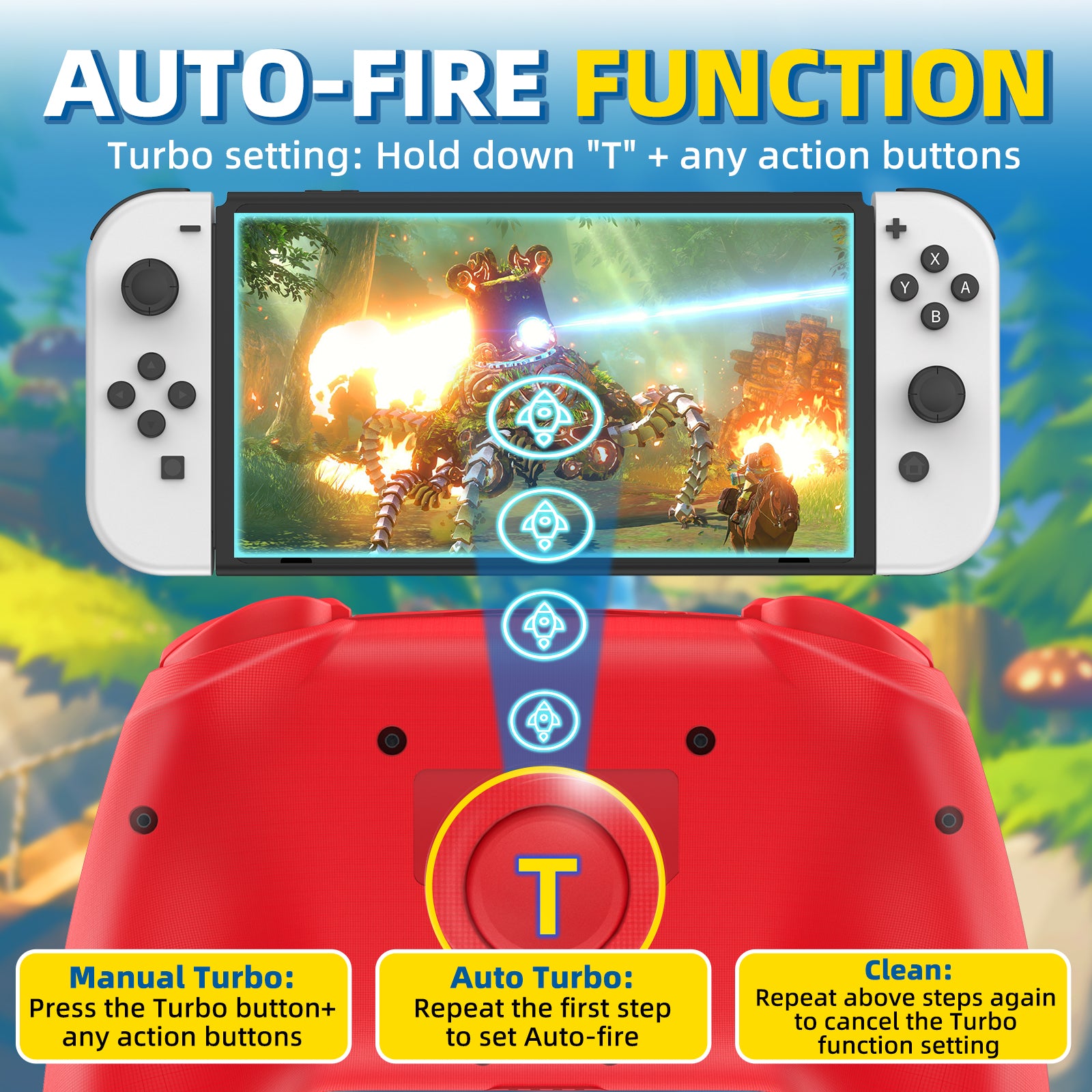 IINE Mario RedBlue & Pikachu Yellow Wireless Pro Controller