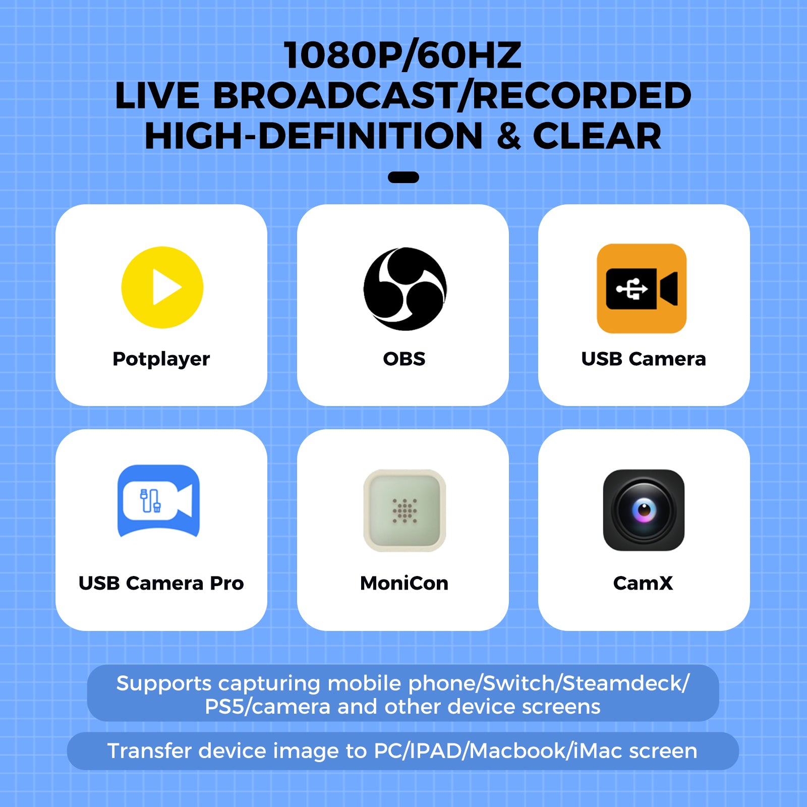 IINE Capture Card for Switch/Steam Deck/PS5/Camera/Live broadcast/Recorded