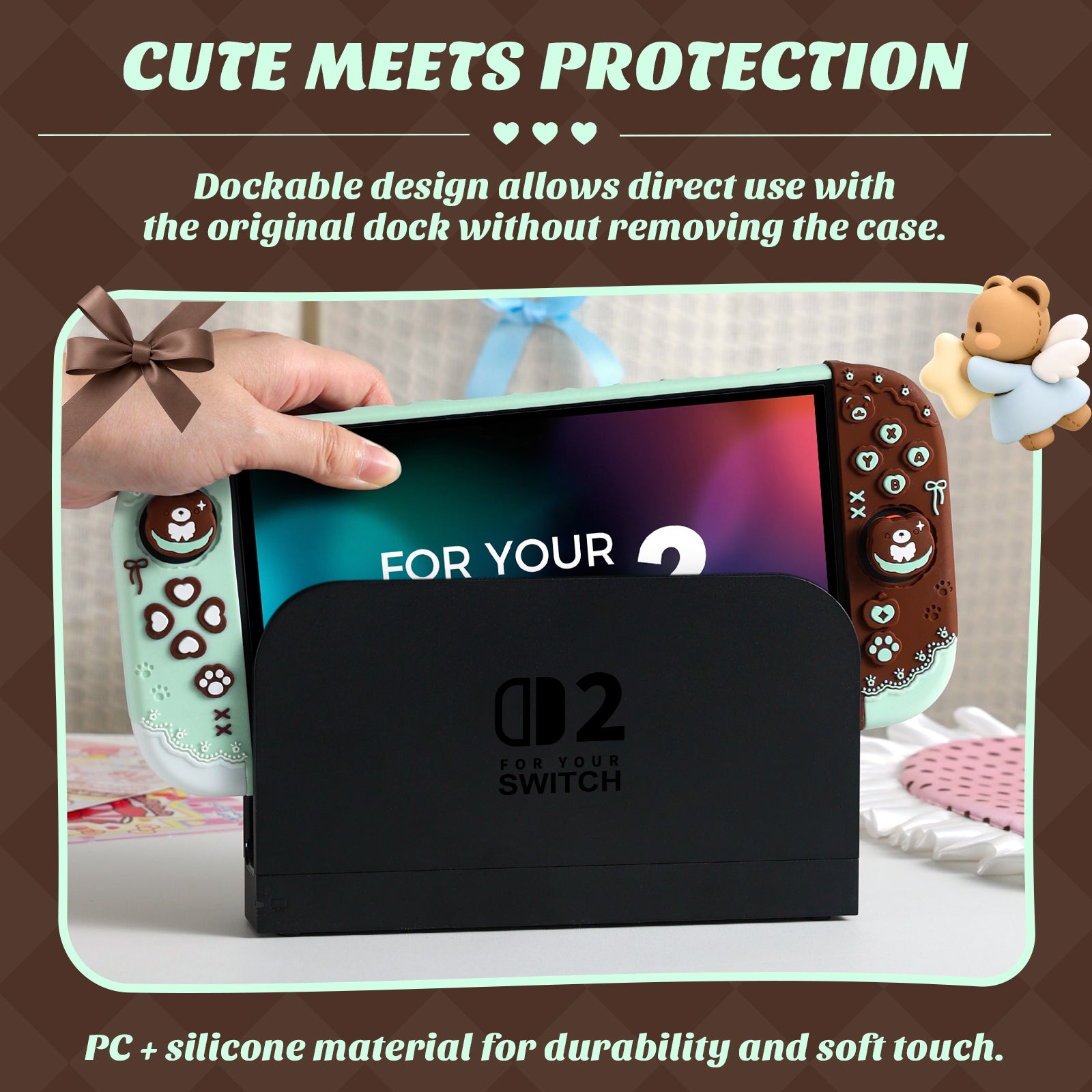 IINE Mint Chocolate Bear Case for Switch 2