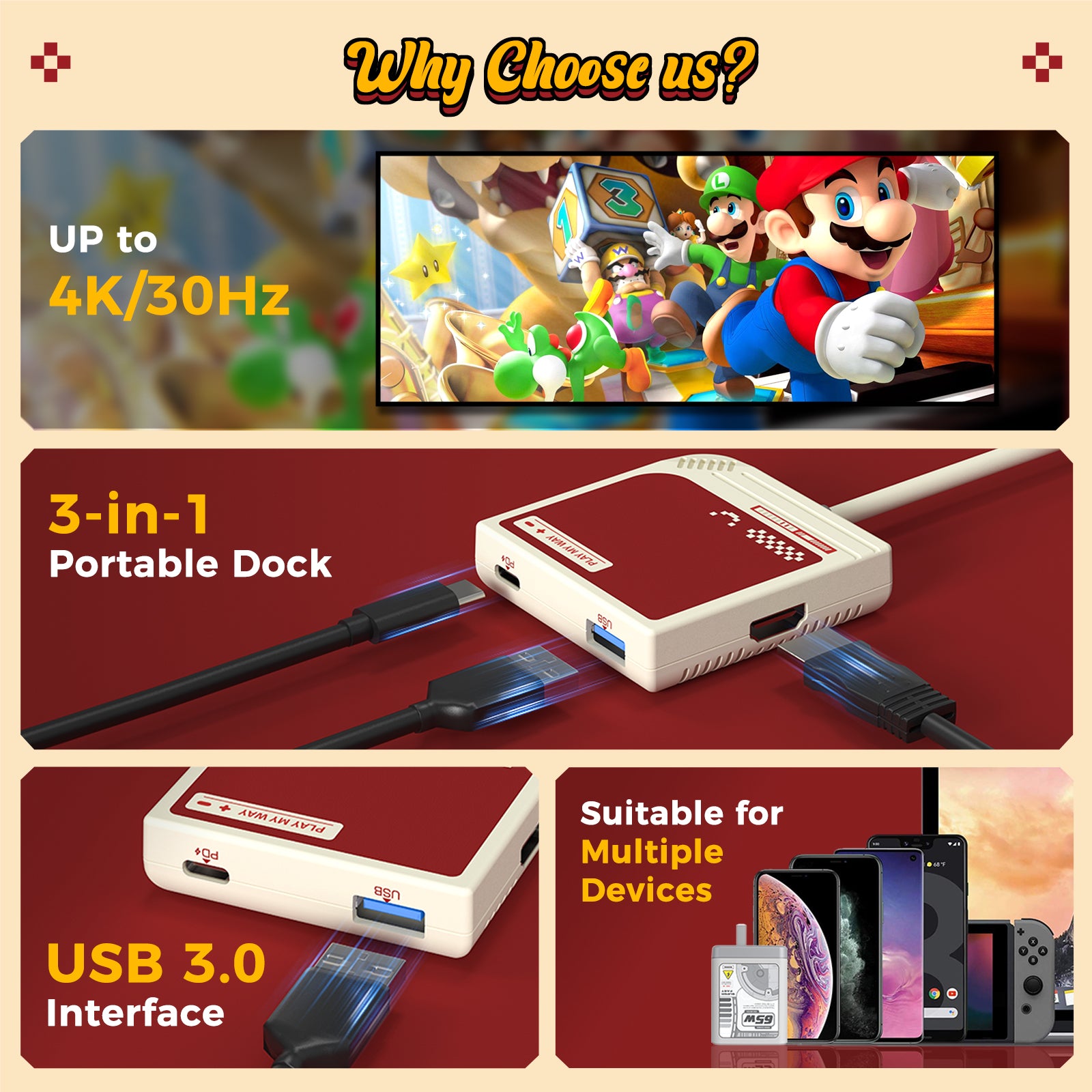 IINE Switch Video Converter 3-in-1 HD Resolution Conversion for Switch 4K/60Hz