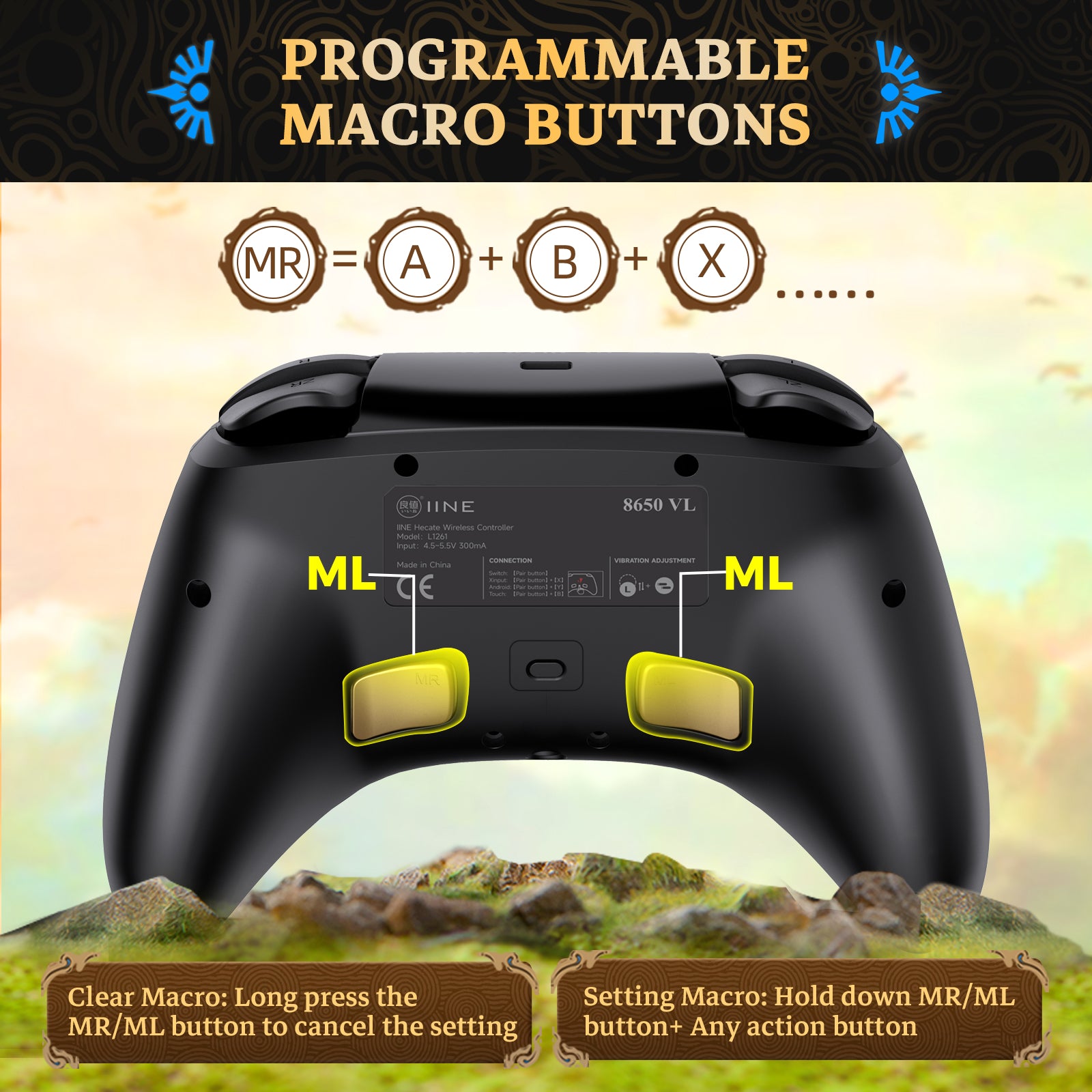 IINE ARES WIRELESS GEN 2 CONTROLLER/Wake-Up for Switch 2/ 6-Axis Motion Control / One-Button RGB Lighting Control/Adjustable Vibration /Macro Buttons/Turbo Function/3.5mm Headphone