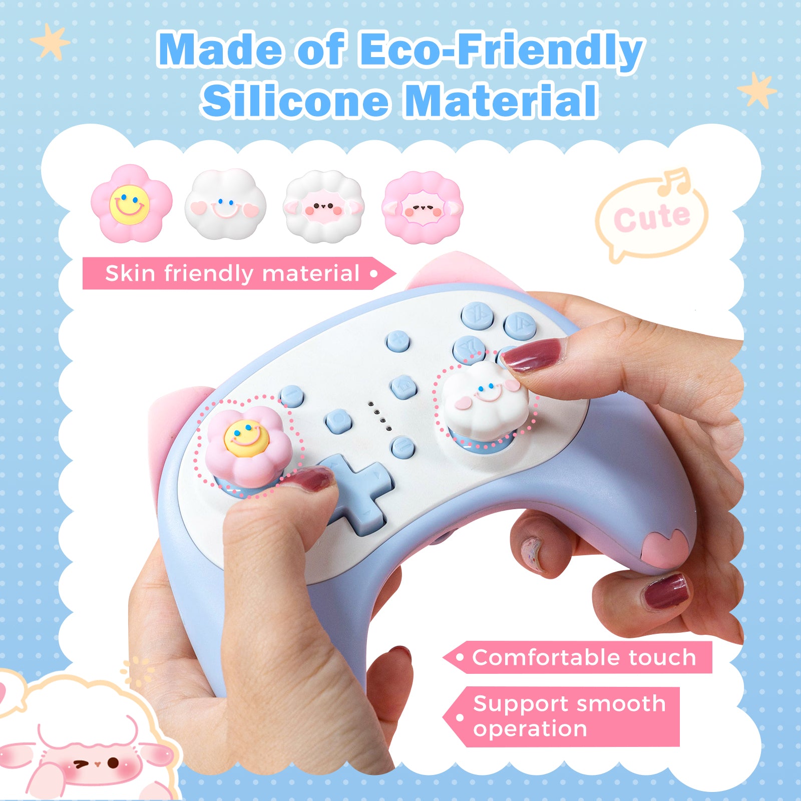 IINE Happy Cloud Smiling Flower & BaaBaa Sheep Silicone Joy-Stick Caps for Switch Joy-Con