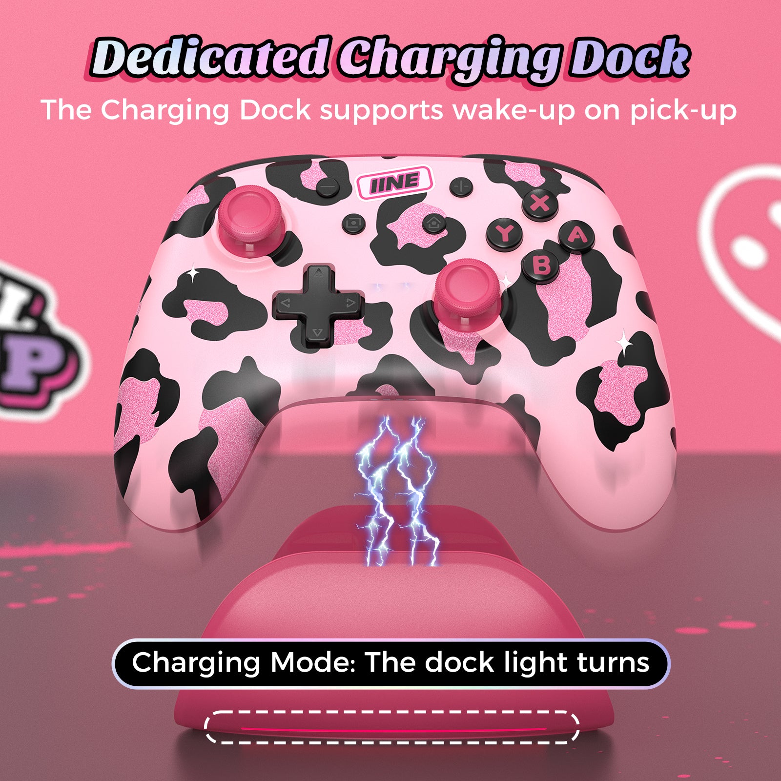 IINE Pink Wireless Controller with Charging Dock