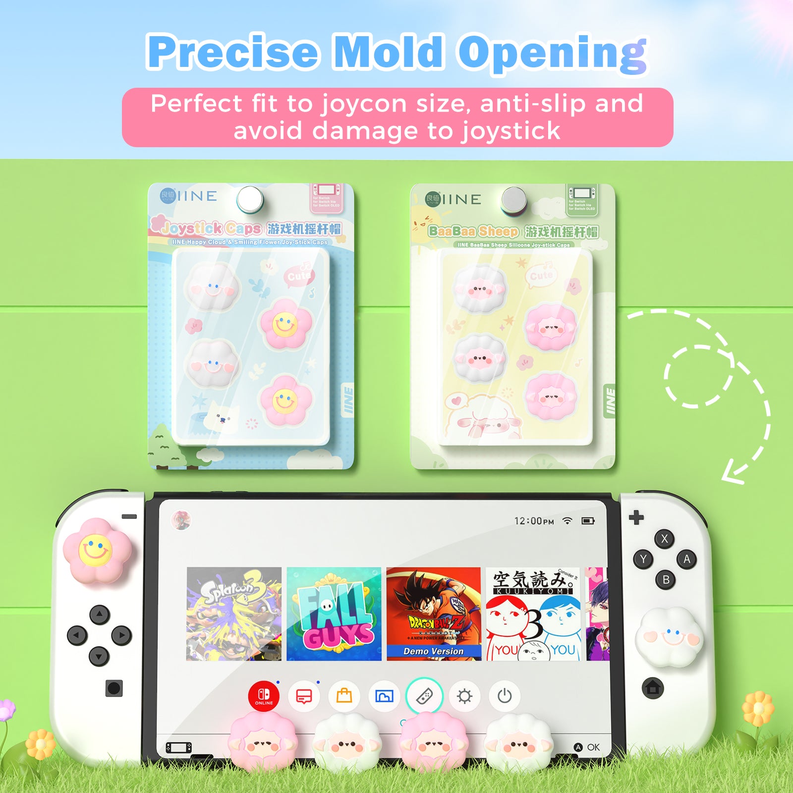 IINE Happy Cloud Smiling Flower & BaaBaa Sheep Silicone Joy-Stick Caps for Switch Joy-Con