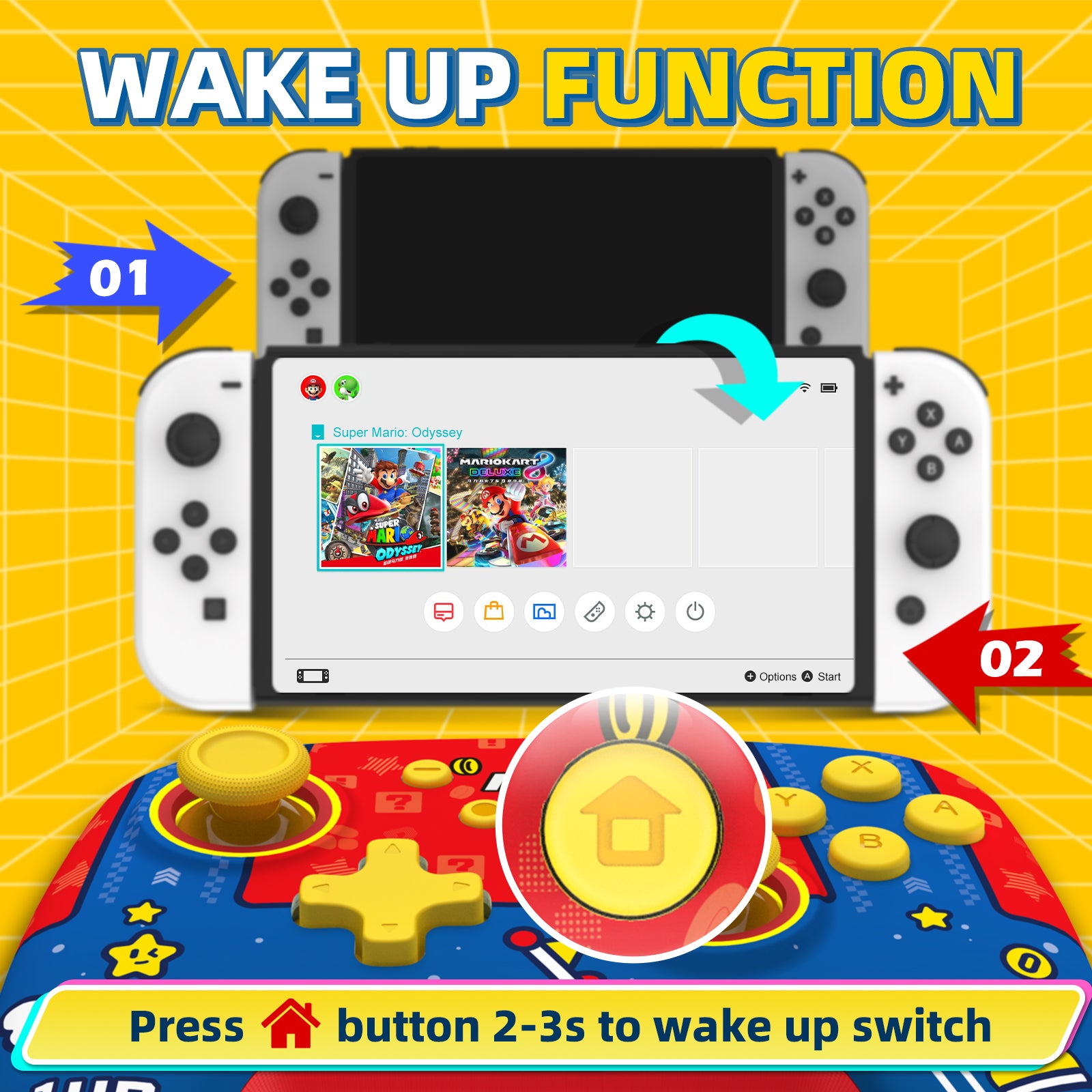 IINE Mario RedBlue & Pikachu Yellow Wireless Pro Controller