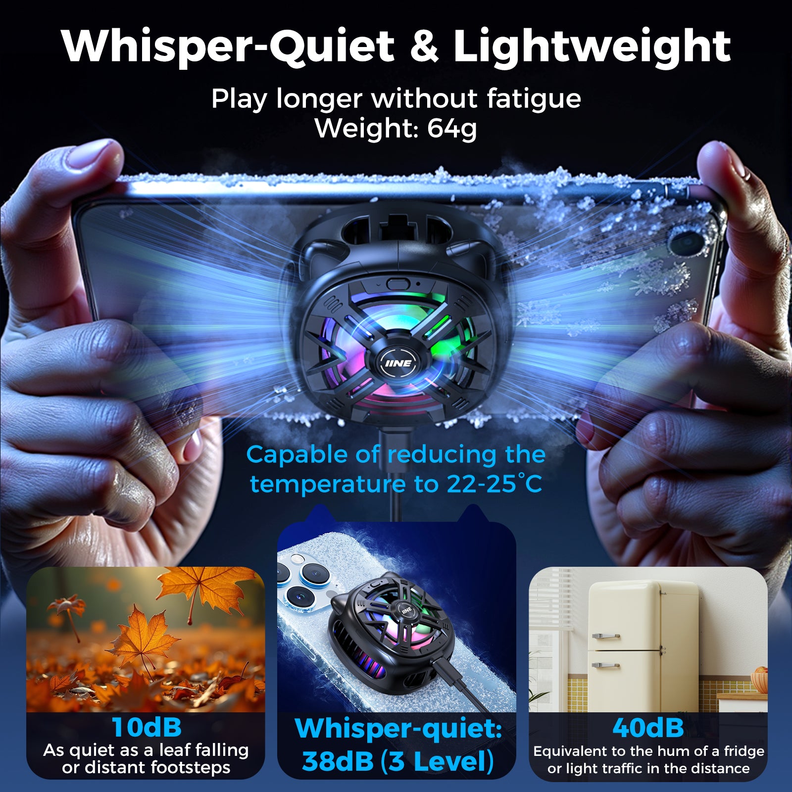 IINE Chill Meow Magnetic Cooling Fan /Magnetic Installation Compact and Light weight /Vibrant RGB Lighting