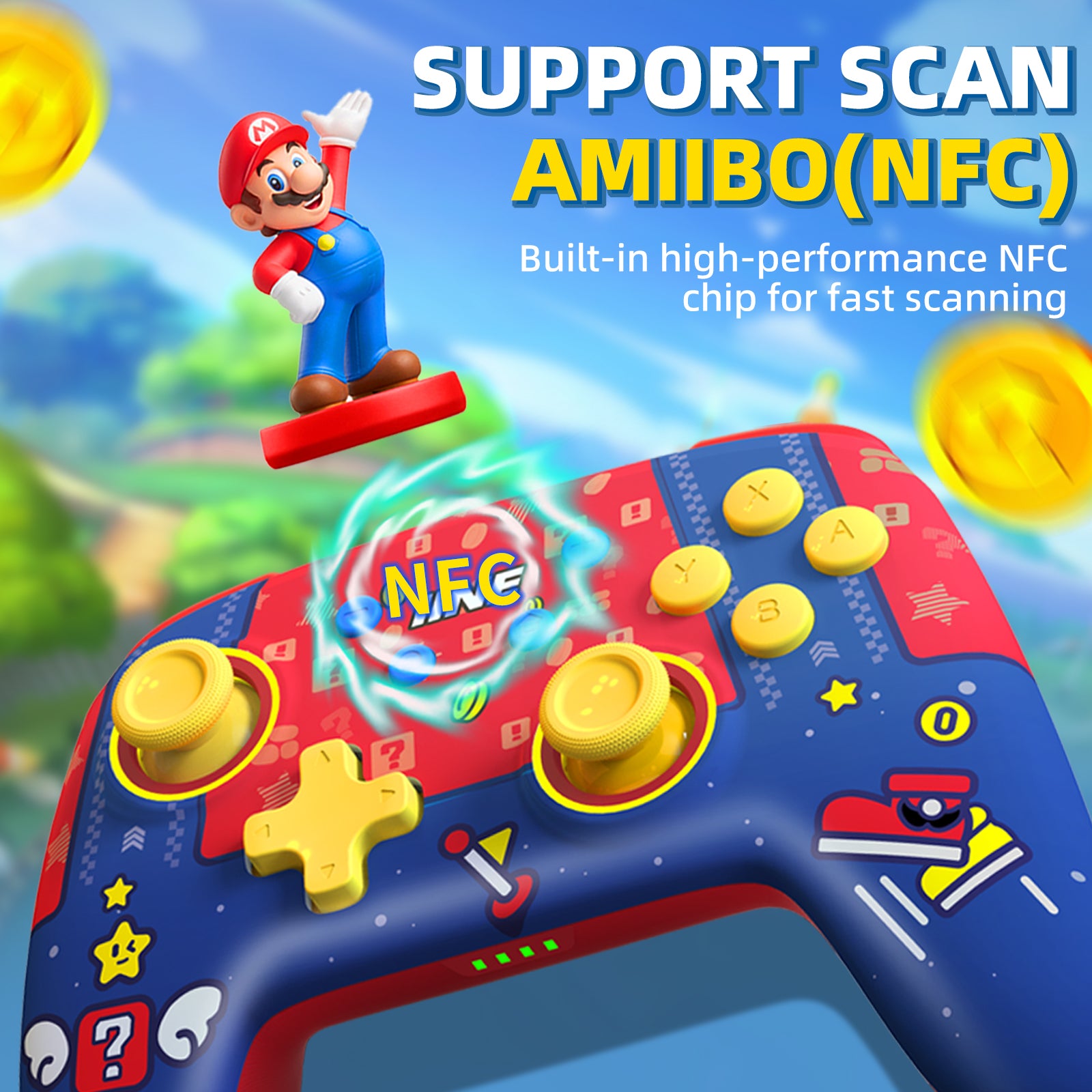 IINE Mario RedBlue & Pikachu Yellow Wireless Pro Controller