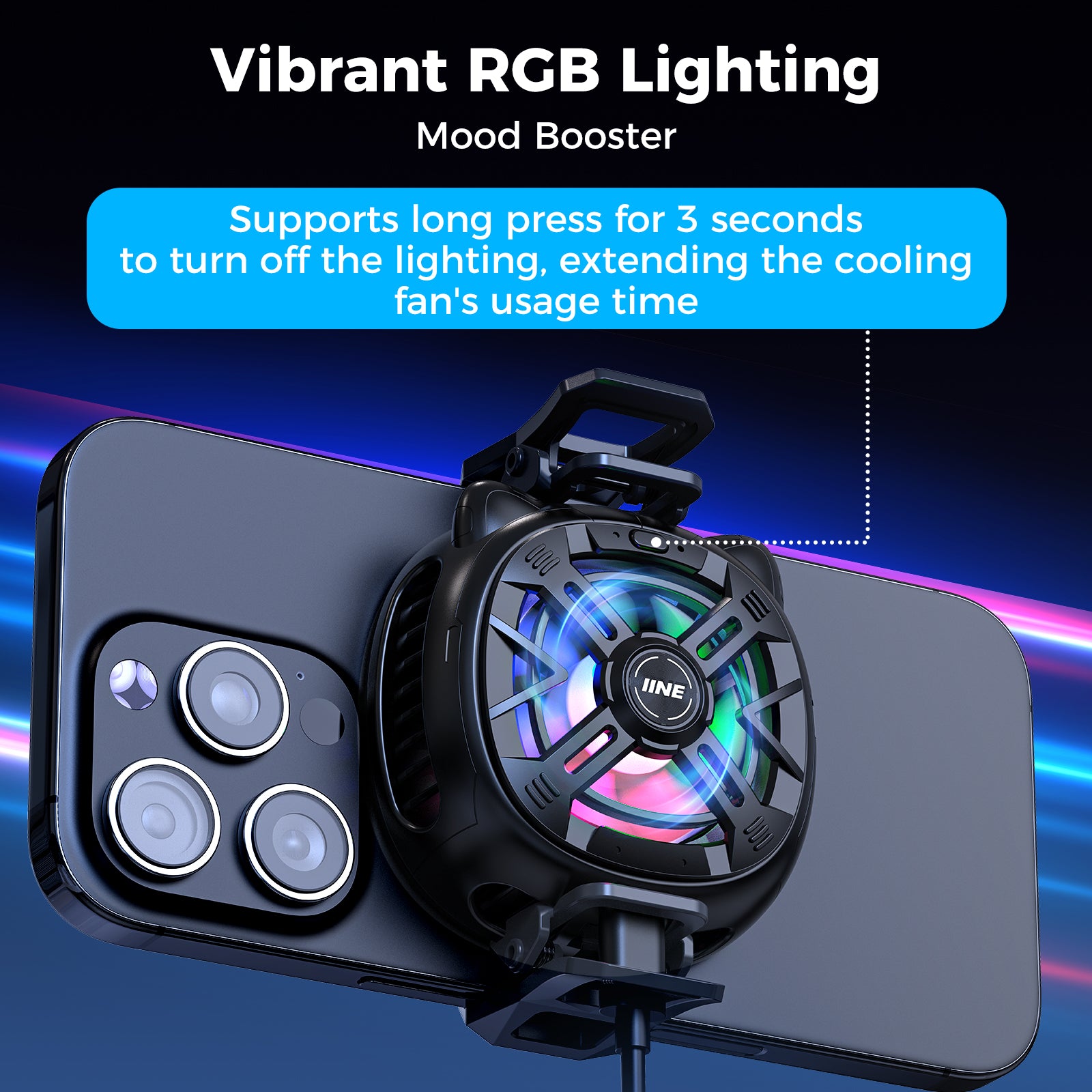 IINE Chill Meow Magnetic Cooling Fan /Magnetic Installation Compact and Light weight /Vibrant RGB Lighting