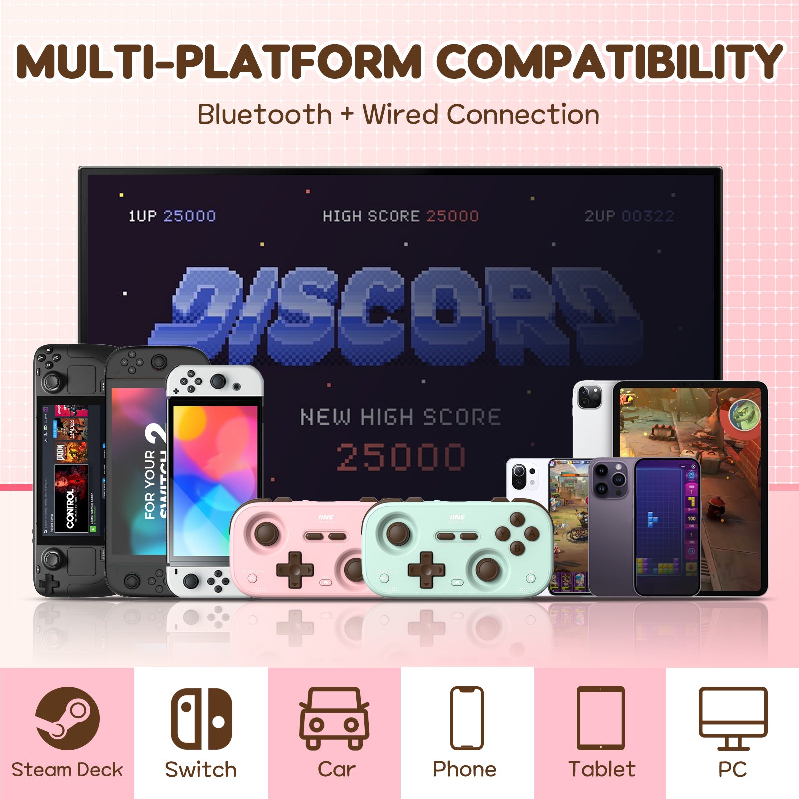 IINE Retro Pocket Controller for Switch 2/ Switch /Hall Effect Joystick Bluetooth Wireless Gamepad Turbo Vibration Portable Controller for PC Phone Steam Deck