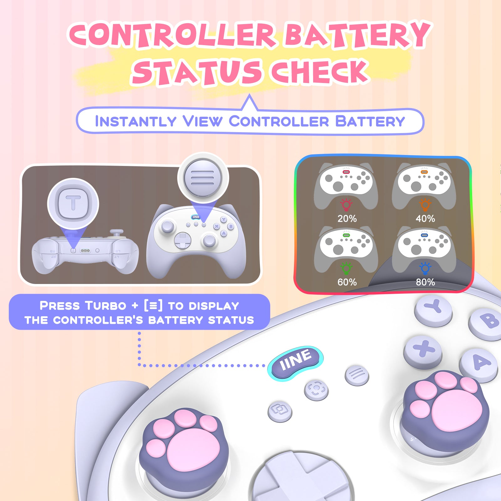 IINE Meow Kitten Controller with Charging Dock | High-Density Hall Effect Joystick | IINE App Support