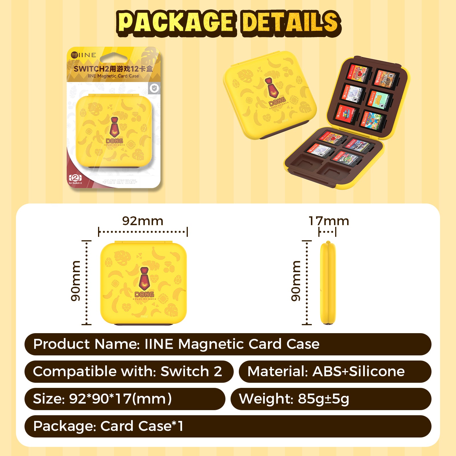 IINE Banana Hero Protective Case & Tempered Glass Film & Storage Bag & Game Card Case for Switch 2