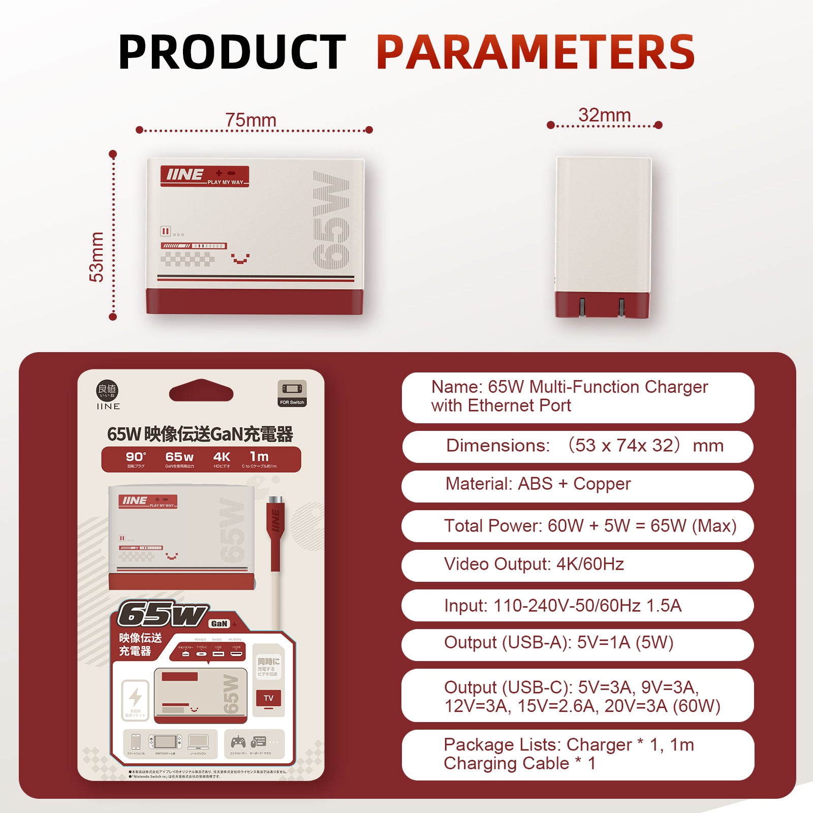 IINE 65W Gallium Nitride HDMI Video Converter with Ethernet Port