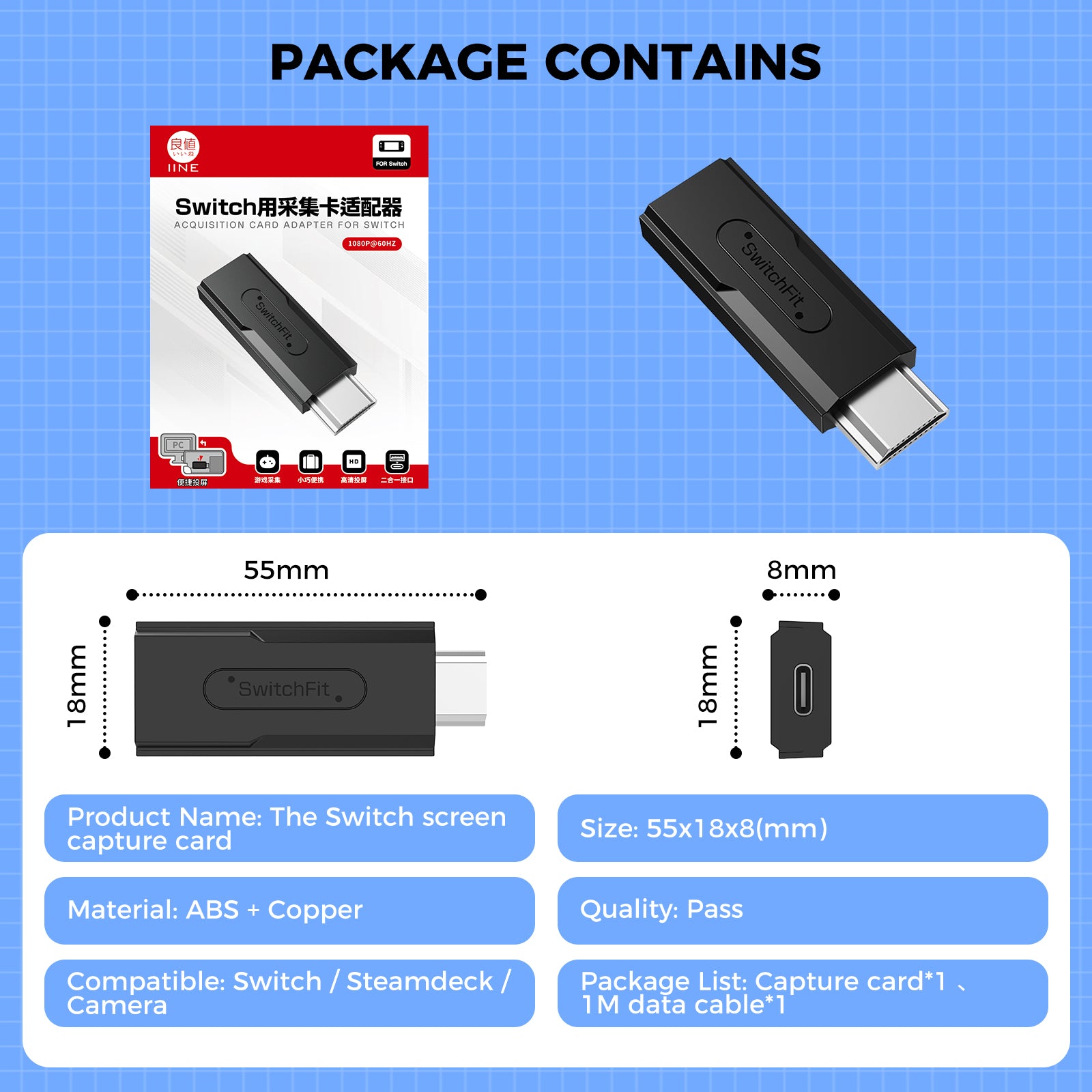 IINE Capture Card for Switch/Steam Deck/PS5/Camera/Live broadcast/Recorded