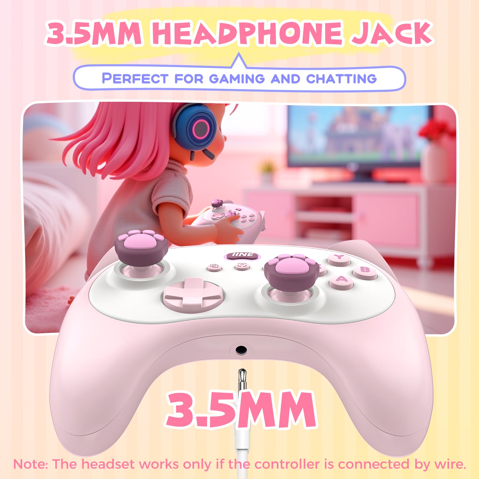 IINE Meow Kitten Controller with Charging Dock | High-Density Hall Effect Joystick | IINE App Support